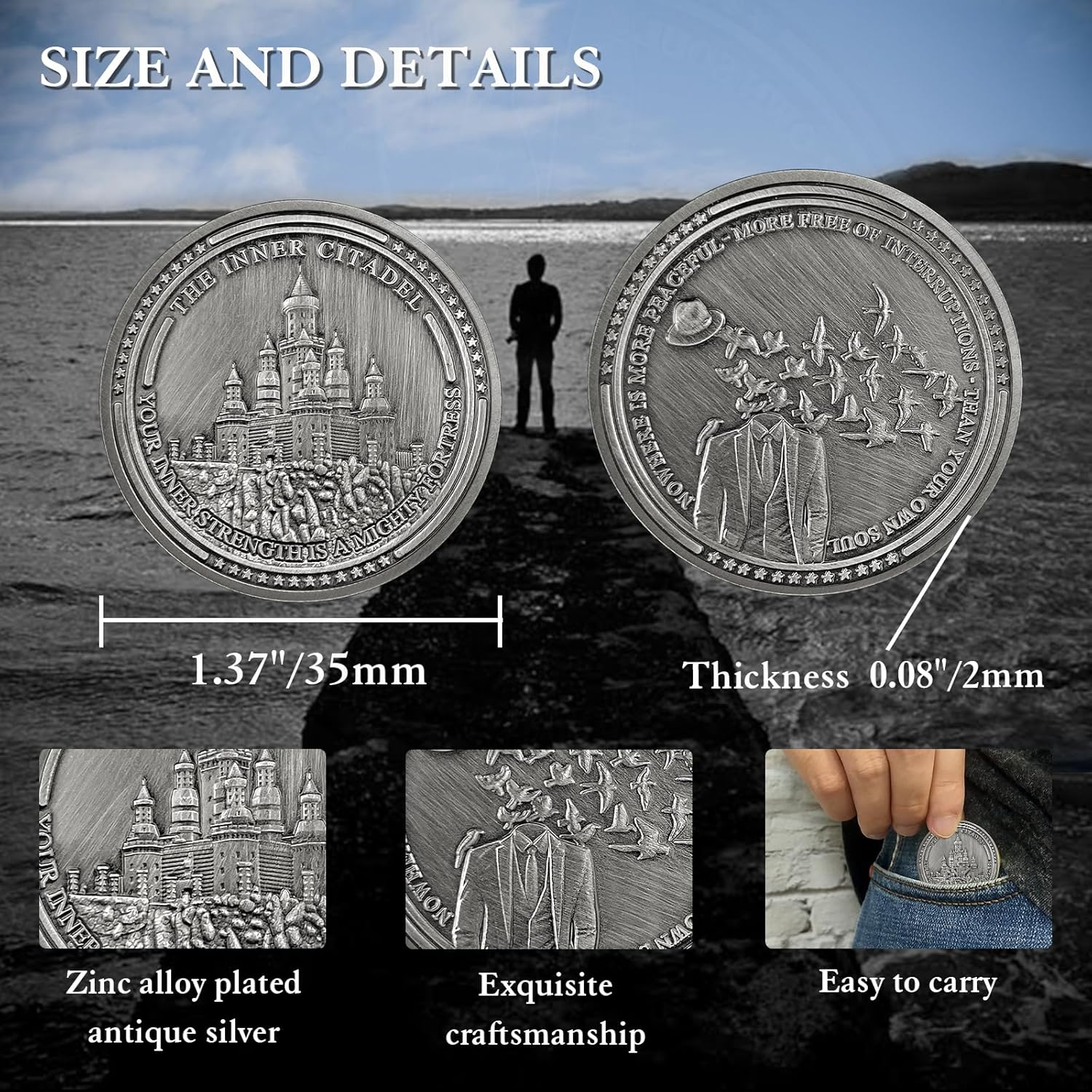 The Inner Citadel Challenge Stoic Coin Reminder Token for Daily Stoic EDC Coin Courage Coins Motivational Gifts image number 4