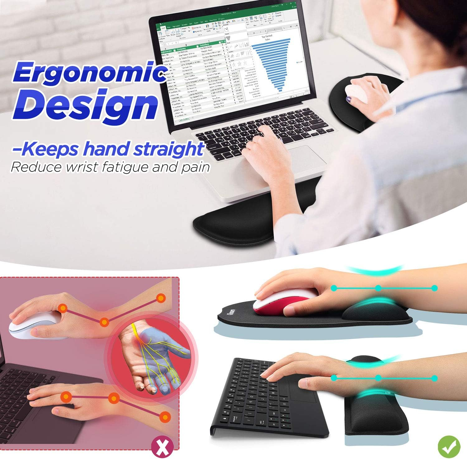 Gimars Ergonomic Mouse Pad Wrist Support, Upgrade Enlarge Superfine Fibre Soft Smooth Keyboard Wrist Rest, Comfortable Memory Foam Wrist Rest for Computer, Laptop, Mac, Gaming, Office and Pain Relief image number 4