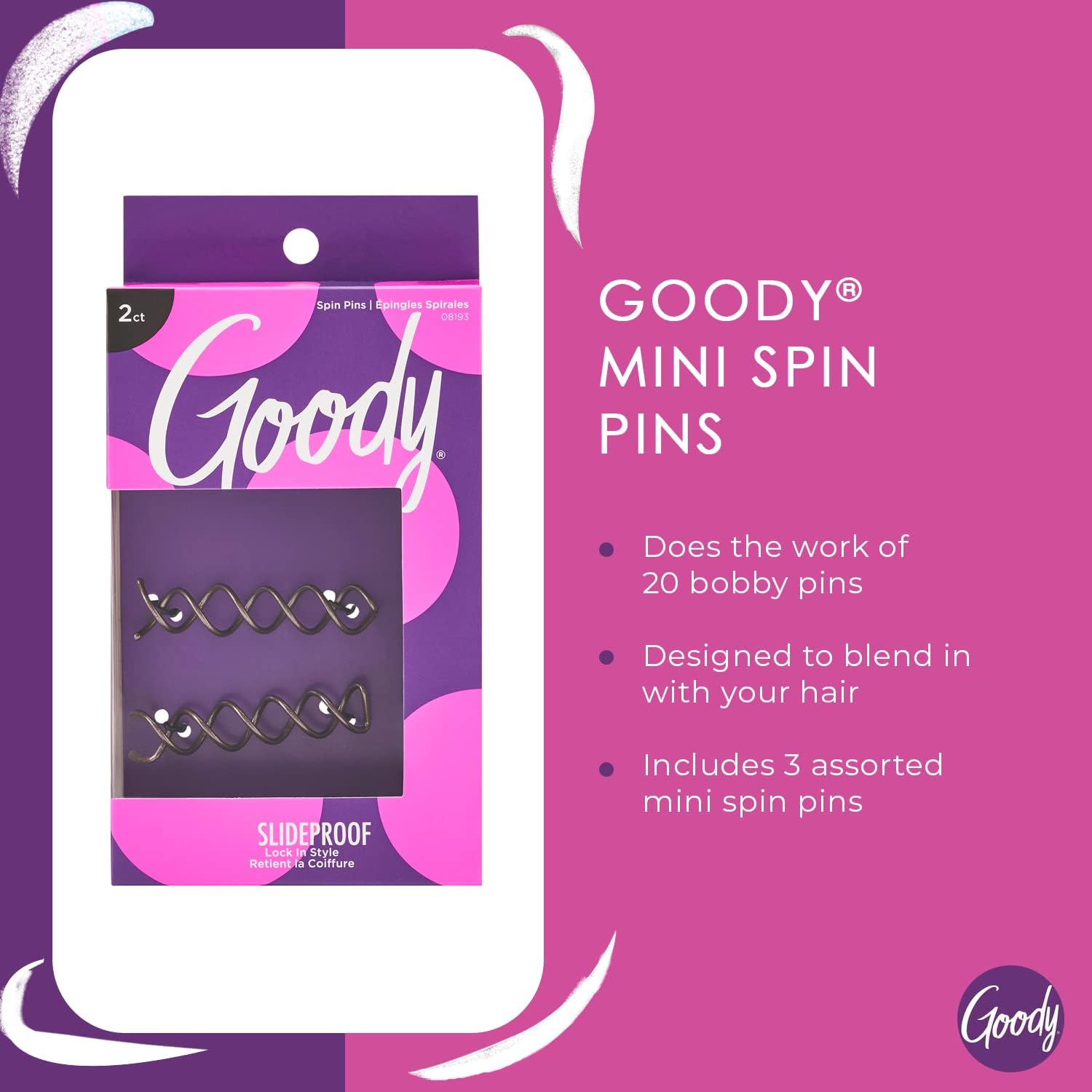 Goody Simple Styles Spin Pin, Assorted Colors Dark or Light Hair, (1 Pack of 2 Pins) image number 5