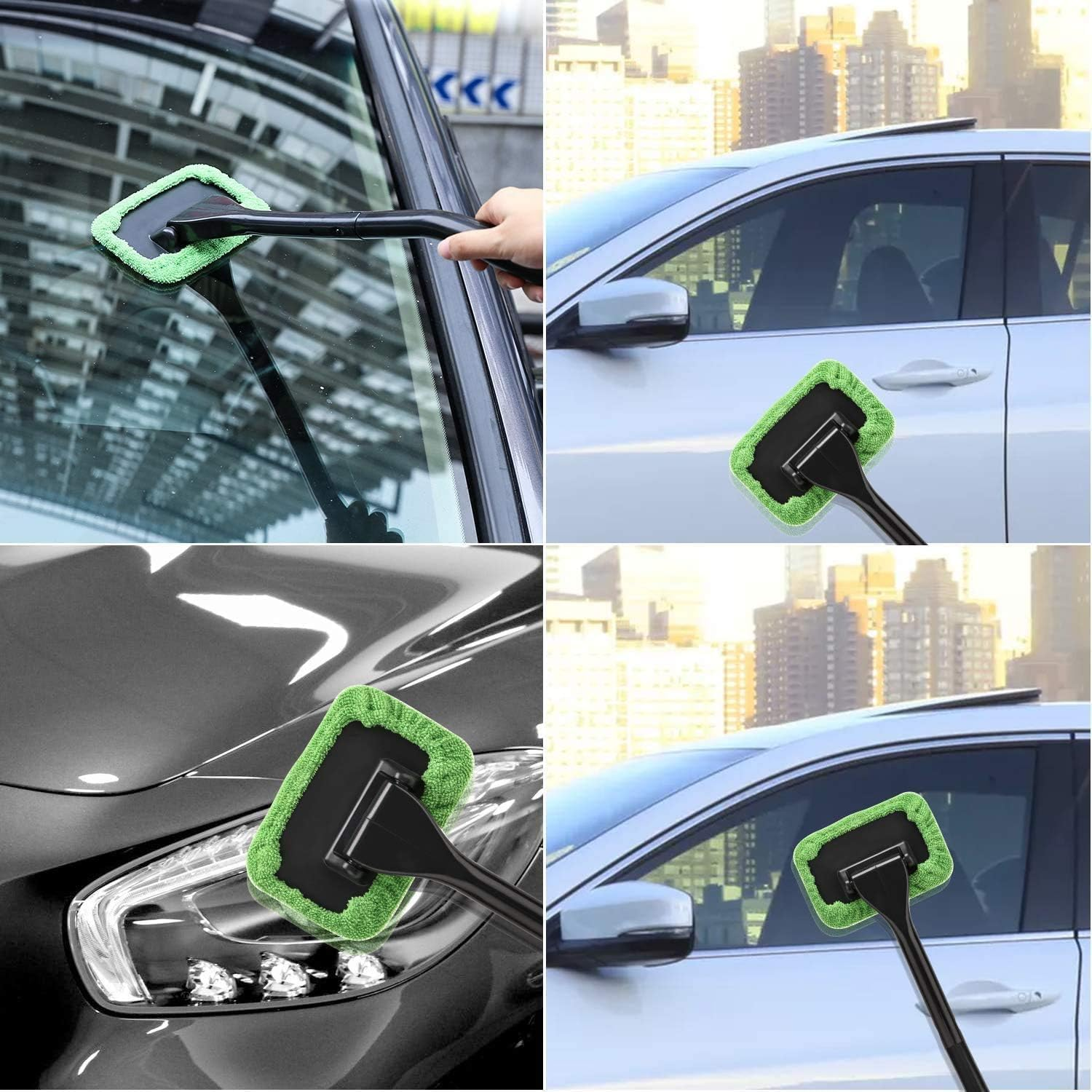 Windshield Cleaning Tool Windshield Cleaning Wand Auto Window Cleaner,5 Pieces Reusable Cloth Pads for Car Interior, Dirty Car Washing Brushes (Green) image number 1