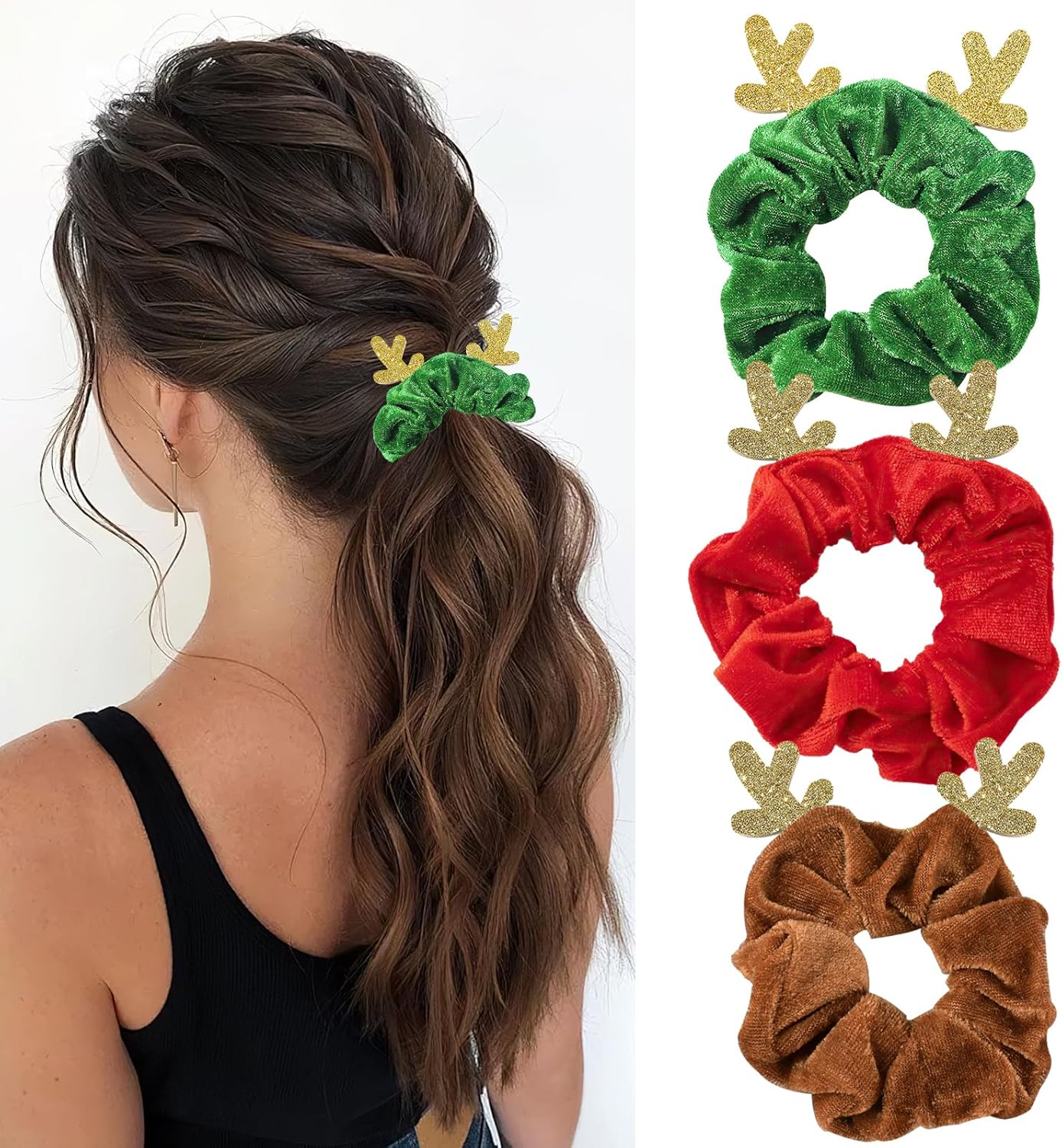 HSLPSM Pack of 3 Christmas Hair Bobbles, Christmas Bobbles Scrunchies for Women, Antlers Christmas Headband Hair Band Elastic Ponytail Holder Hair Ropes image number 6