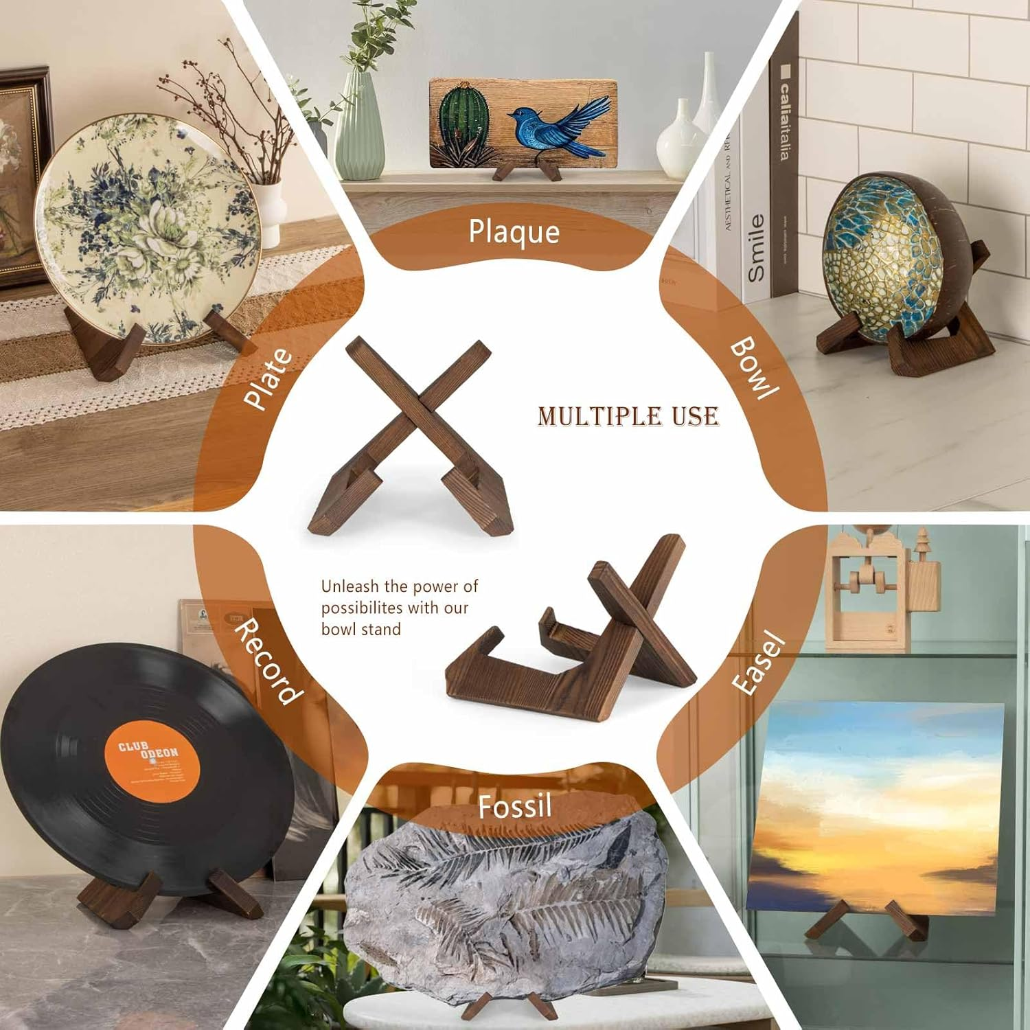 Bowl Stands for Display, 4.5 Inch Plate Holder, Wooden Easel Frame Holder, Display Stand for Large Deep Platters and Dishes, 15.2 X 13.6 X 11.6Cm (For Bowls under 8.9Cm in Depth) image number 4