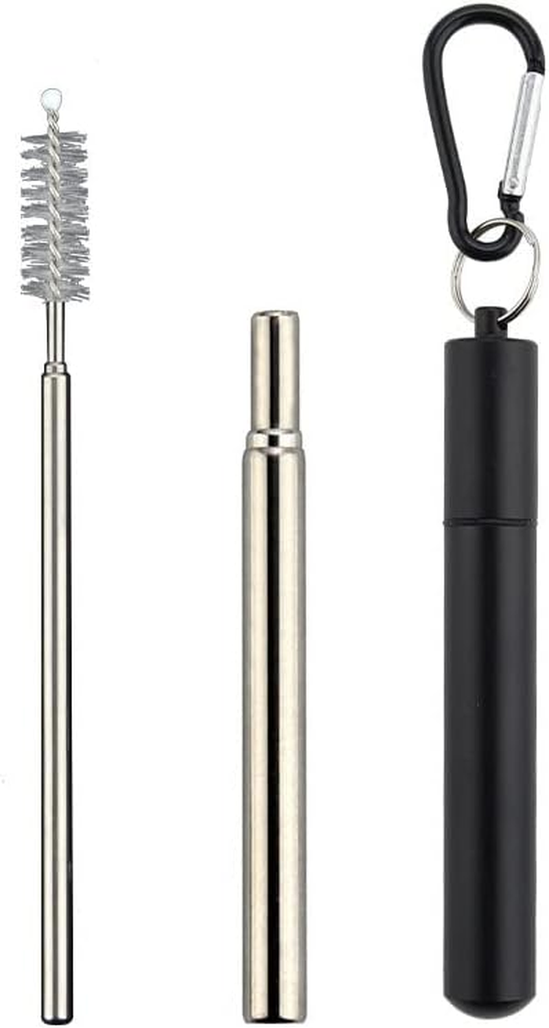 1PCS Reusable Stainless Steel Straw,Collapsible Stainless Steel Drinking Straw Telescopic Straw (With Keychain Case & Cleaning Brush) for Smoothie, Milkshake, Cocktail and Hot Drinks (Red)