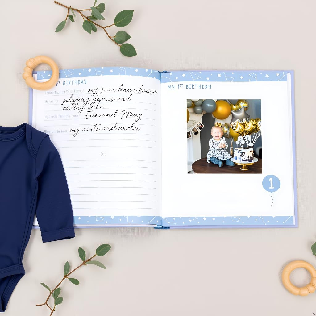 Constellation First 5 Years Memory Book, Gender Neutral Baby Book, Baby Boy Keepsake, Blue - Constellation Star Memory Book image number 3
