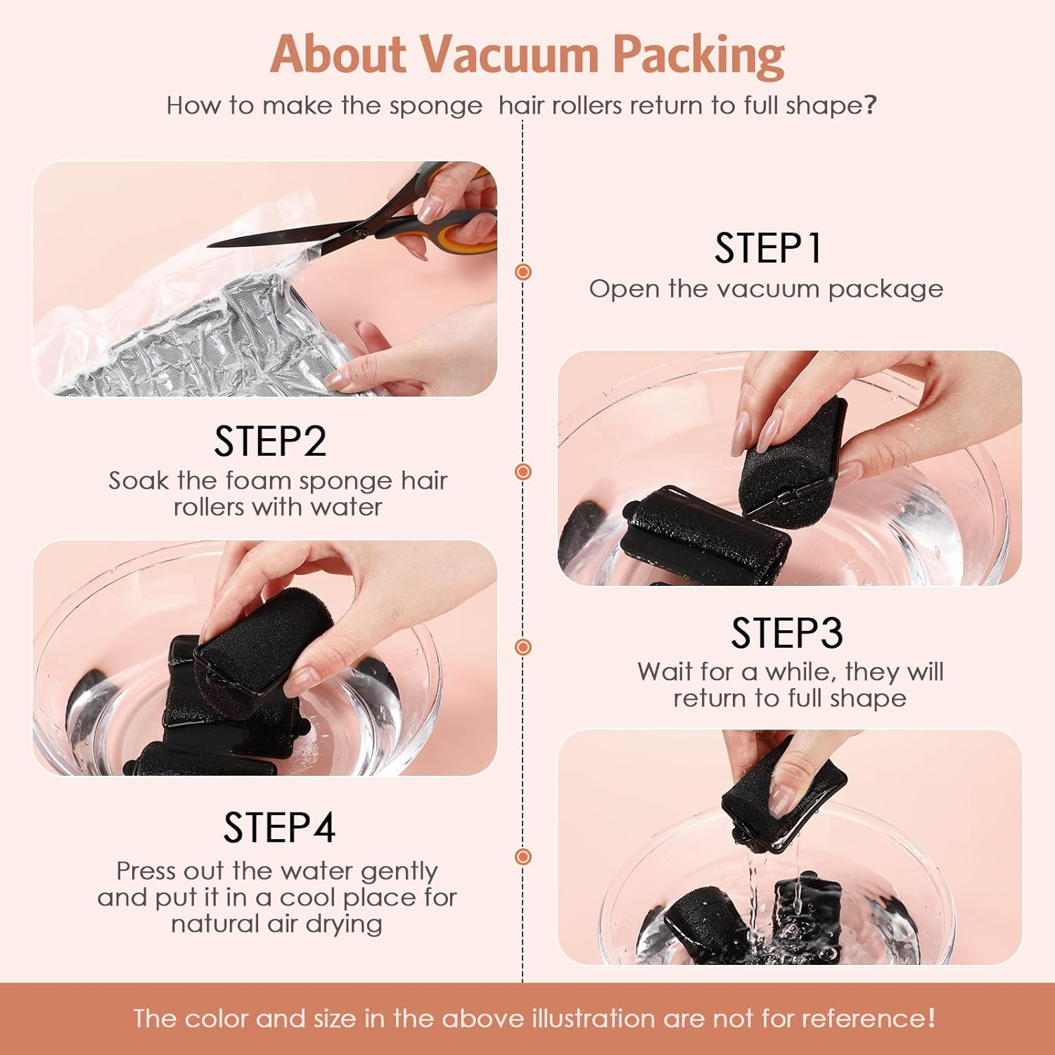 Syhood 56 Pcs Foam Sponge Hair Rollers 6 Sizes Soft Sleeping Curlers Flexible Sponge Curler Tool Rat Tail Comb for Long Short Hair Styling(Black) - Mixed Color image number 5