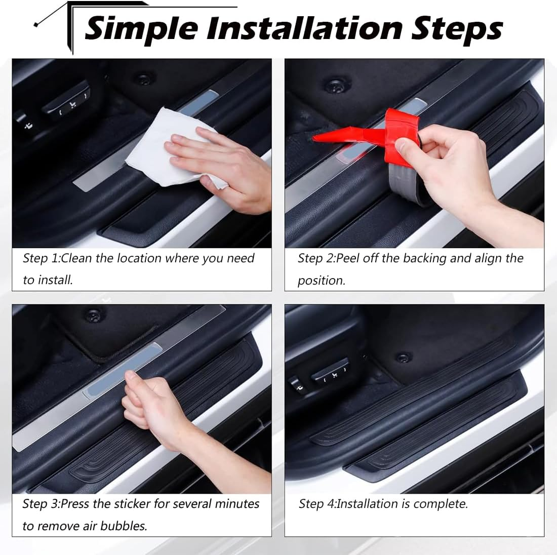 4 Pcs Car Door Sill Scuff Plate Cover,Universal Car Door Threshold Protection,Pvc Soft Rubber Front/Rear Door Sill Scuff Plate Guard,Welcome Pedal Protector Cover (Black) image number 6