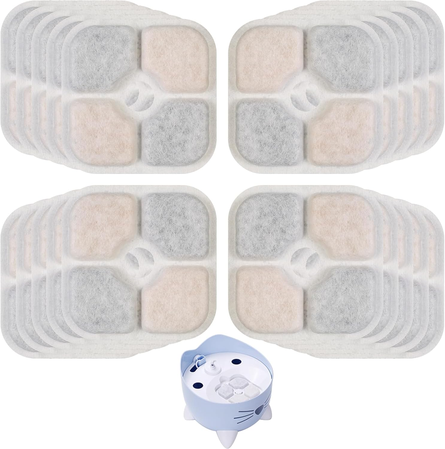 30 Pieces Filtered Cat Water Fountain, Cat Water Fountain Filter, Cat Water Fountain Replacement Filter Set, 15 Foam Sponges and 15 Filter Elements for Dockstream Cat Water Fountain PLWF005/PLWF11 image number 4