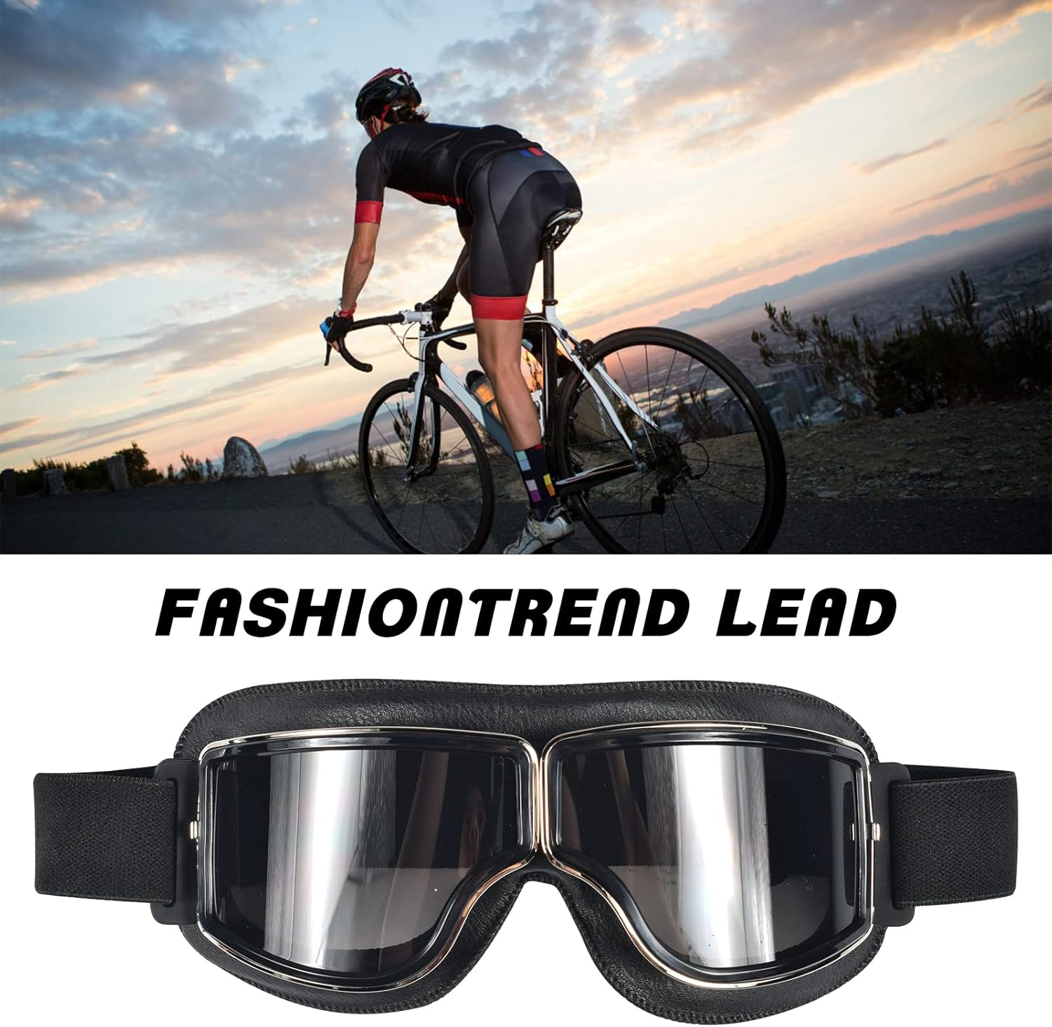 Motorbike Goggles, Vintage PU Leather Windproof Dustproof Motorcycle Goggles, Pilot Fog Proof Goggles, Sunglasses Sports Glasses, Motorbike Helmet Goggles for Outdoor Sports Motocross Racer image number 5