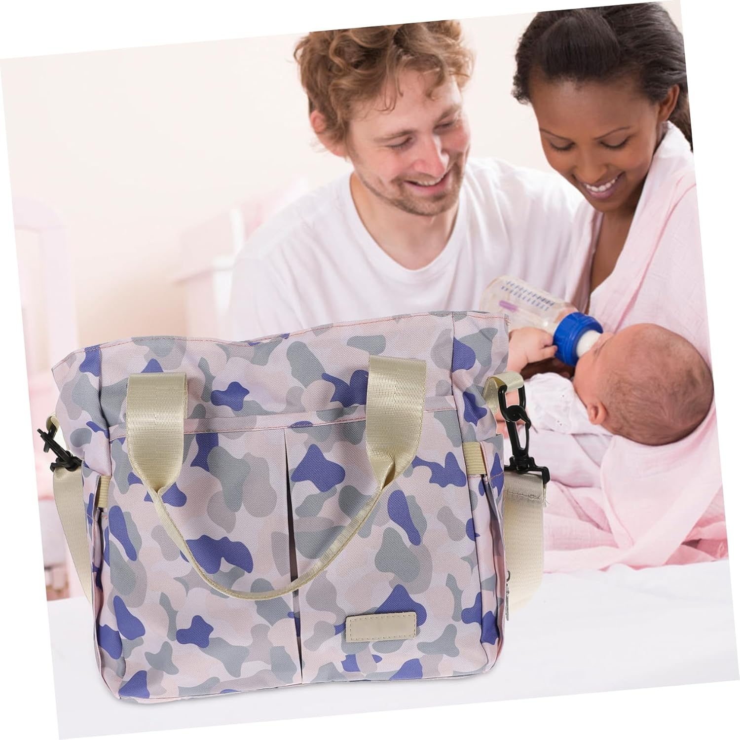 Toyvian Large Baby Storage Bag Mommy Handbag Shoulder Strap Blue Camouflage Convenient Baby Care and Travel Storage Bag for Mothers image number 4