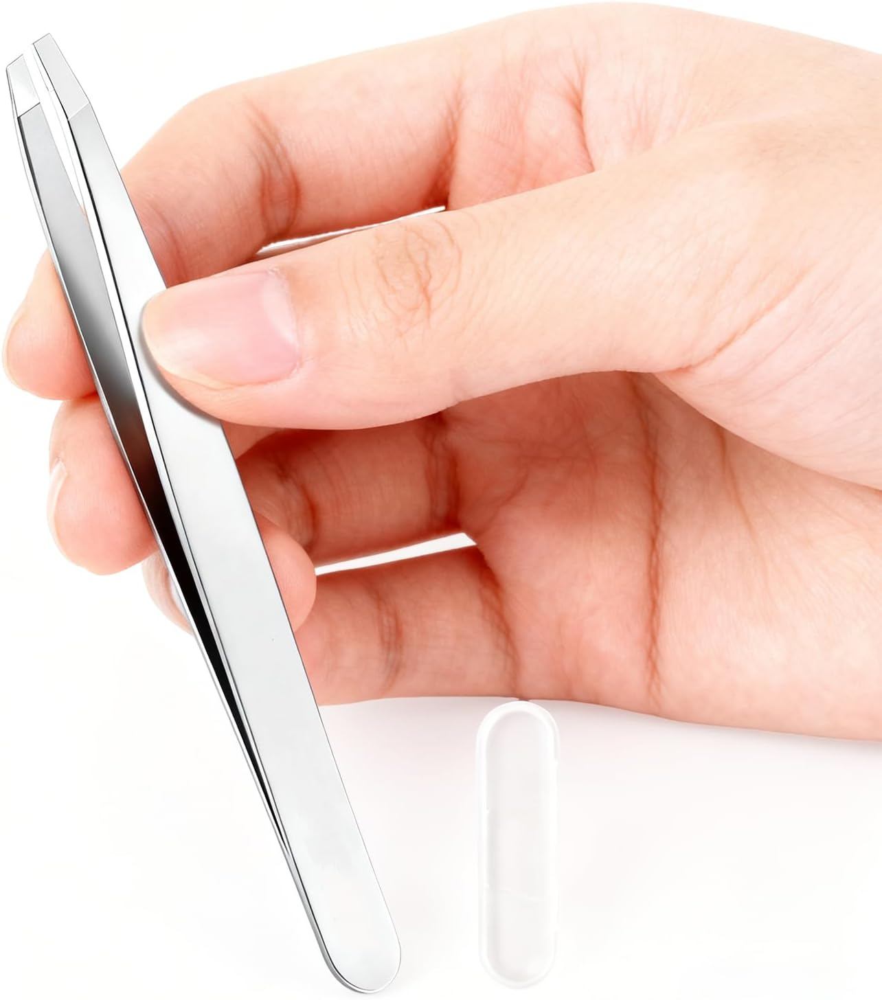 CTOUUGRS 9Cm Stainless Steel Slant Tweezer with Storage Case Professional Beauty Tool for Eyebrow Shaping and Splinter Removal Slant Tip Design Silver