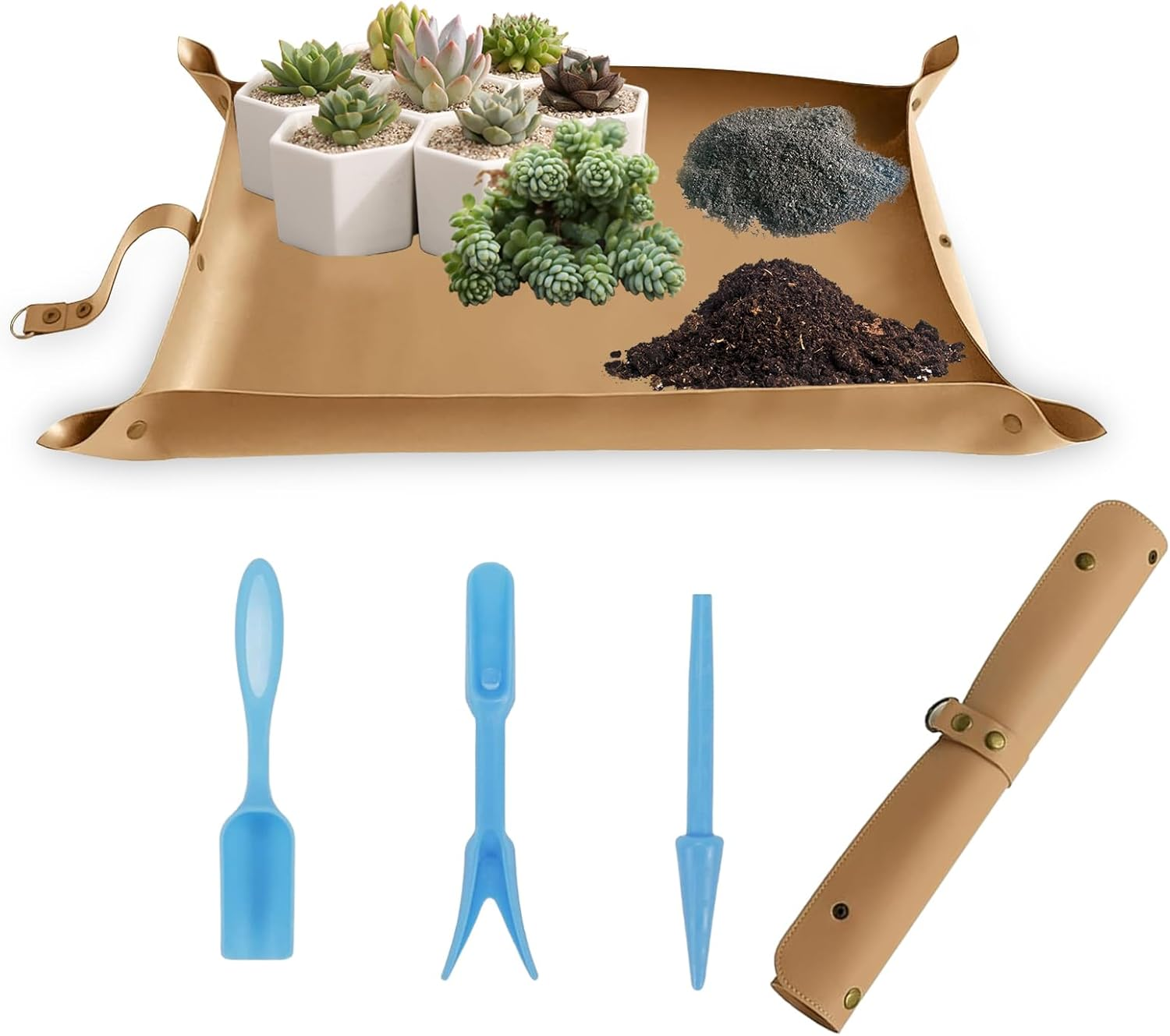 FEIQIAO Leather Pot Mat Repotting Mat, Portable Succulent Plant Mat, Waterproof Thickened Foldable Garden Mat, Pot Plate, Plant Mats for Repotting (Blue, 75 Cm X 75 Cm)