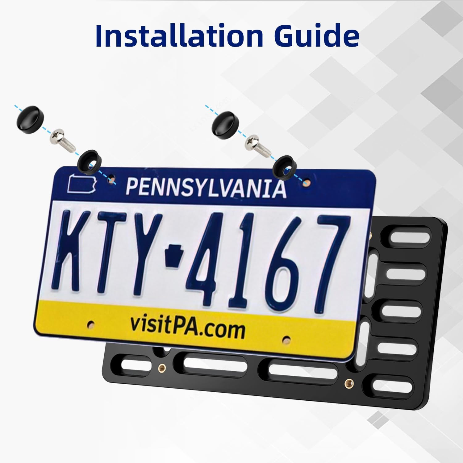 OKLPF Front License Plate Bracket- Front License Plate Mounting Kit，Universal Bumper Car Tag Frame Mount Adapter 2 Drilled License Plate Adapters with Stainless Steel Screw Cap image number 5