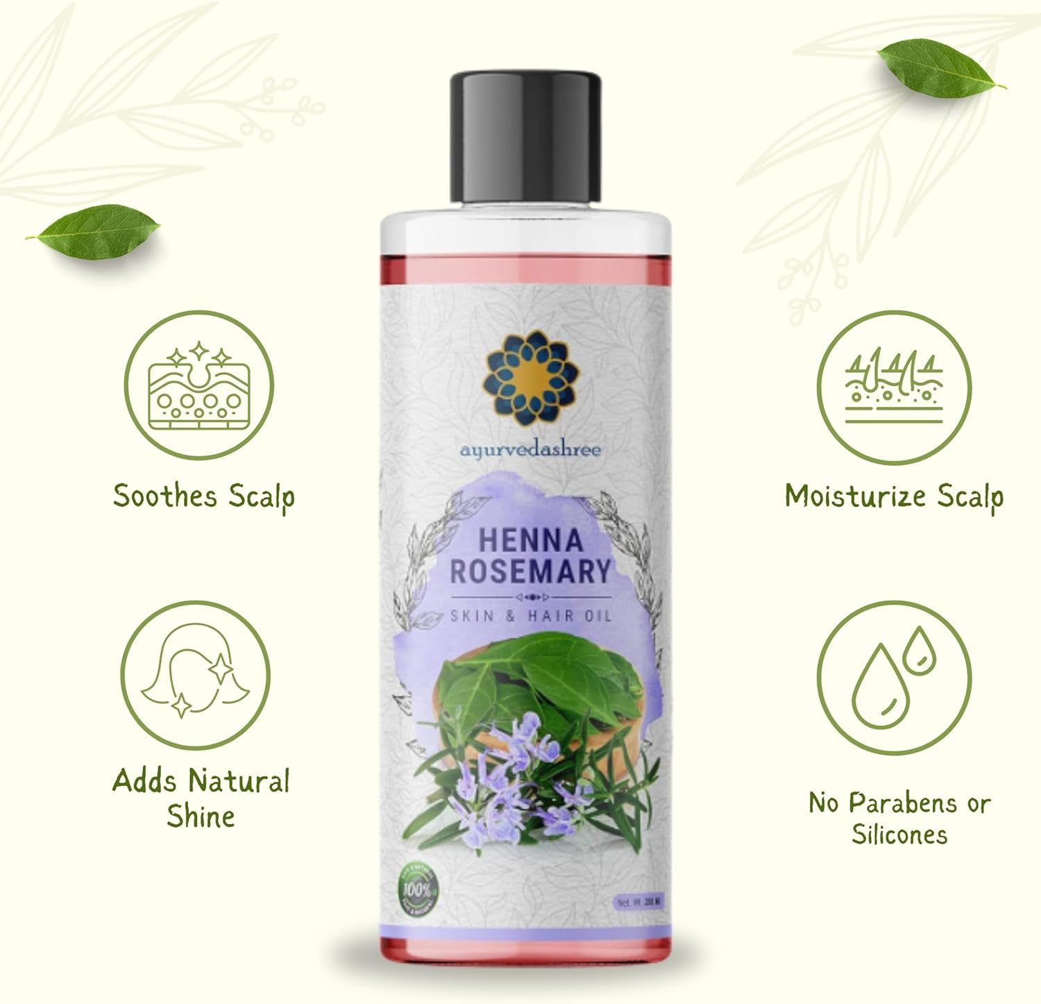 AYURVEDASHREE Henna Rosemary Hair Oil 200 Ml 6.76 Fl Oz with Neem Oil Shikakai Oil Bhringraj Oil Amla Oil Brahmi Oil Sesame Oil Olive Oil & Sunflower Oil&hellip; image number 1