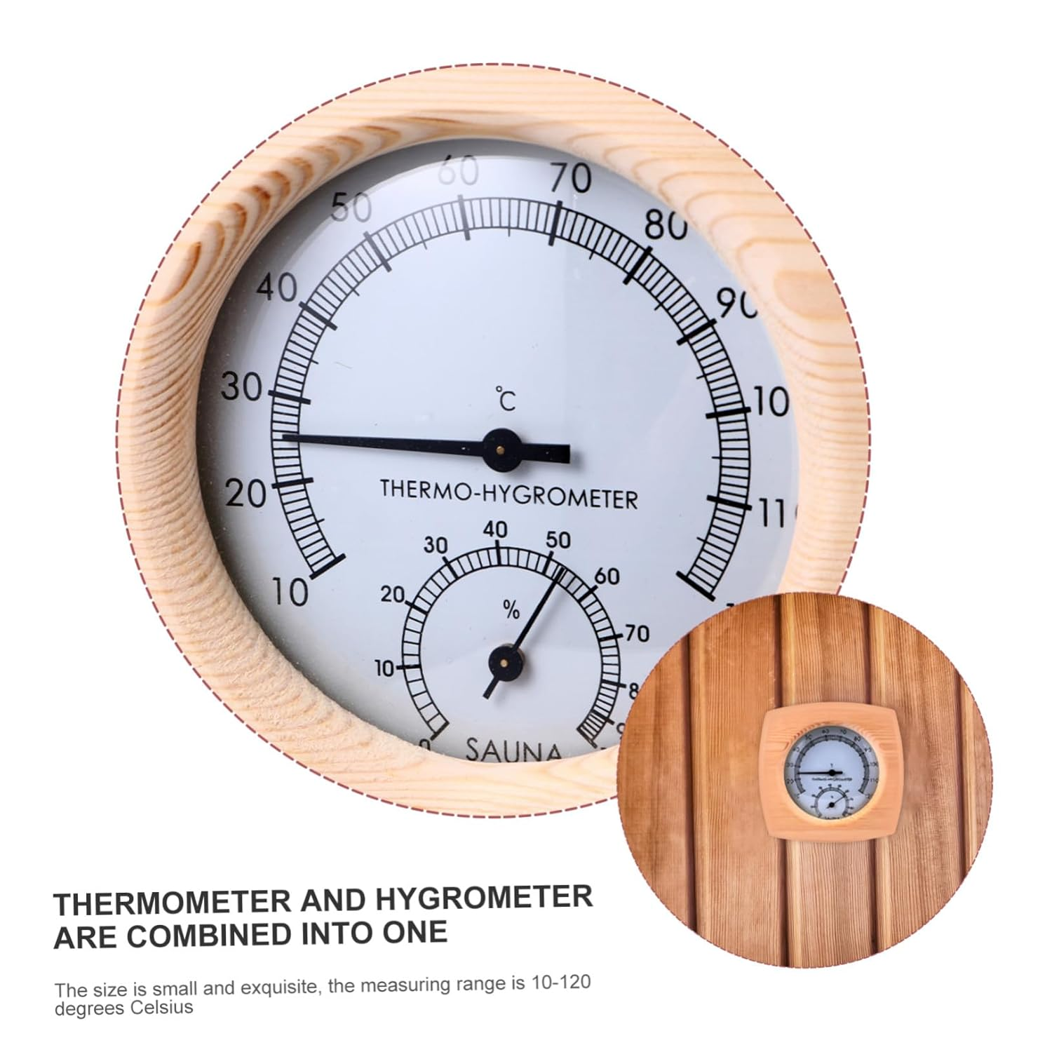 POPETPOP Wooden Sauna Thermometer Hygrothermograph for Sauna Hygrometer and Thermometer Combo for Monitoring Temperature and Moisture in Home