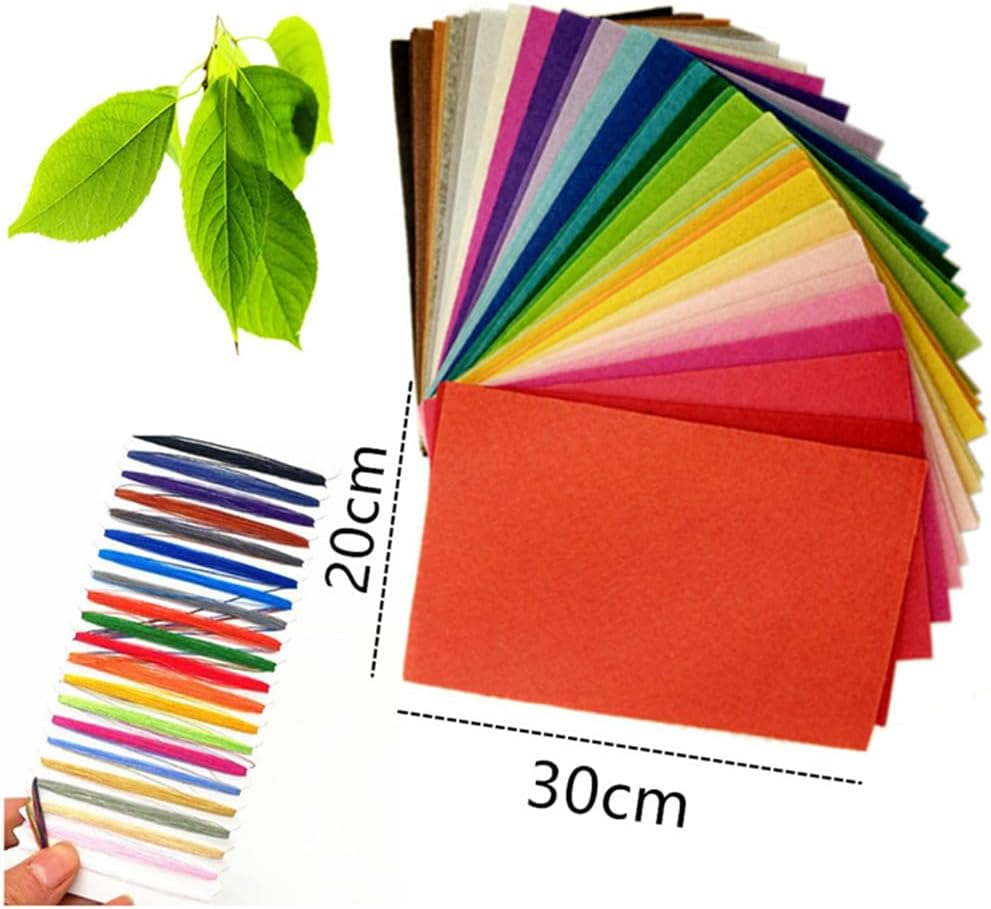 Wanfoou 40 Coloured Felt Fabric Sheets, 1Mm Felt Squares, 20X30Cm, Multicolor, Polyester/100%, Solid, Craft Felt Fabric Sheets image number 3