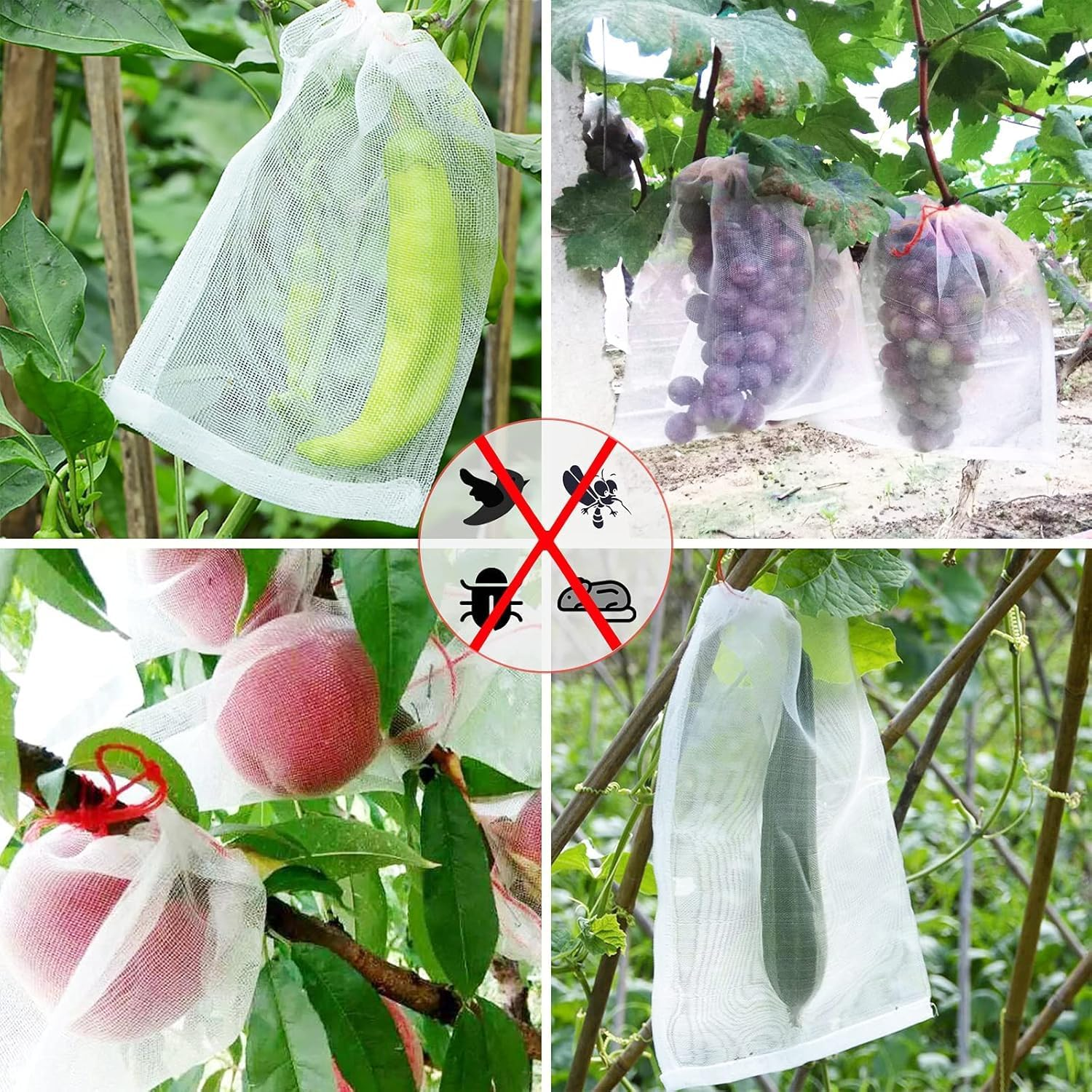 Fruit Protection Bags, 50PCS, 15X25Cm Fruit Protection Bags Net Barrier Bag with Drawstring, Netting Barrier Bags for Protecting Fruits (Apples, Peaches, Grapes) and Vegetables(50) image number 1
