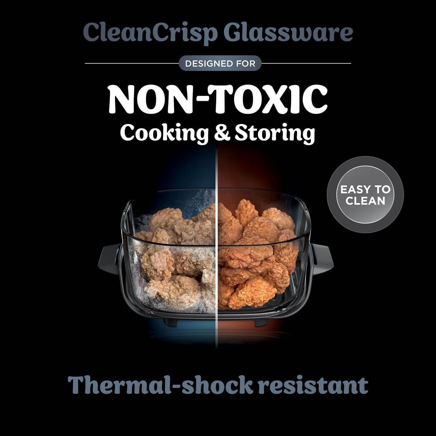 Ninja Crispi&trade; 4-In-1 Portable Glass Air Fryer, Cleancrisp&trade; Glassware, 4-In-1 Functionality, Thermal Shock Resistant, Leak-Proof Lids, Fixed Heat Protection, FN101GYANZ, Cyberspace image number 6