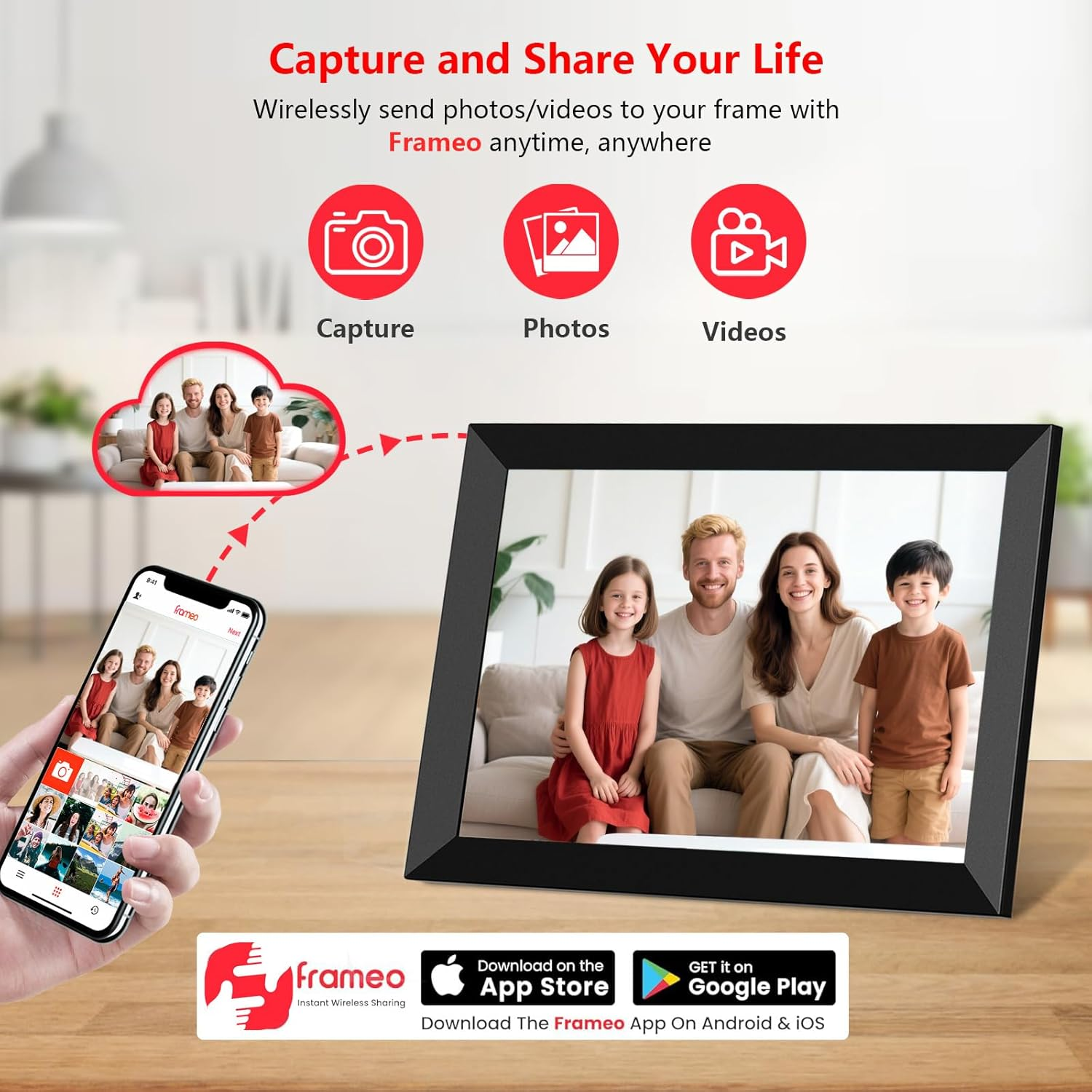 Frameo 10.1 Inch Wifi Digital Picture Frame, 1280X800 HD IPS Touchscreen Digital Photo Frame Electronic, 32GB Storage, Auto-Rotate, Wall Mountable, Share Photos/Videos via Frameo App from Anywhere image number 4