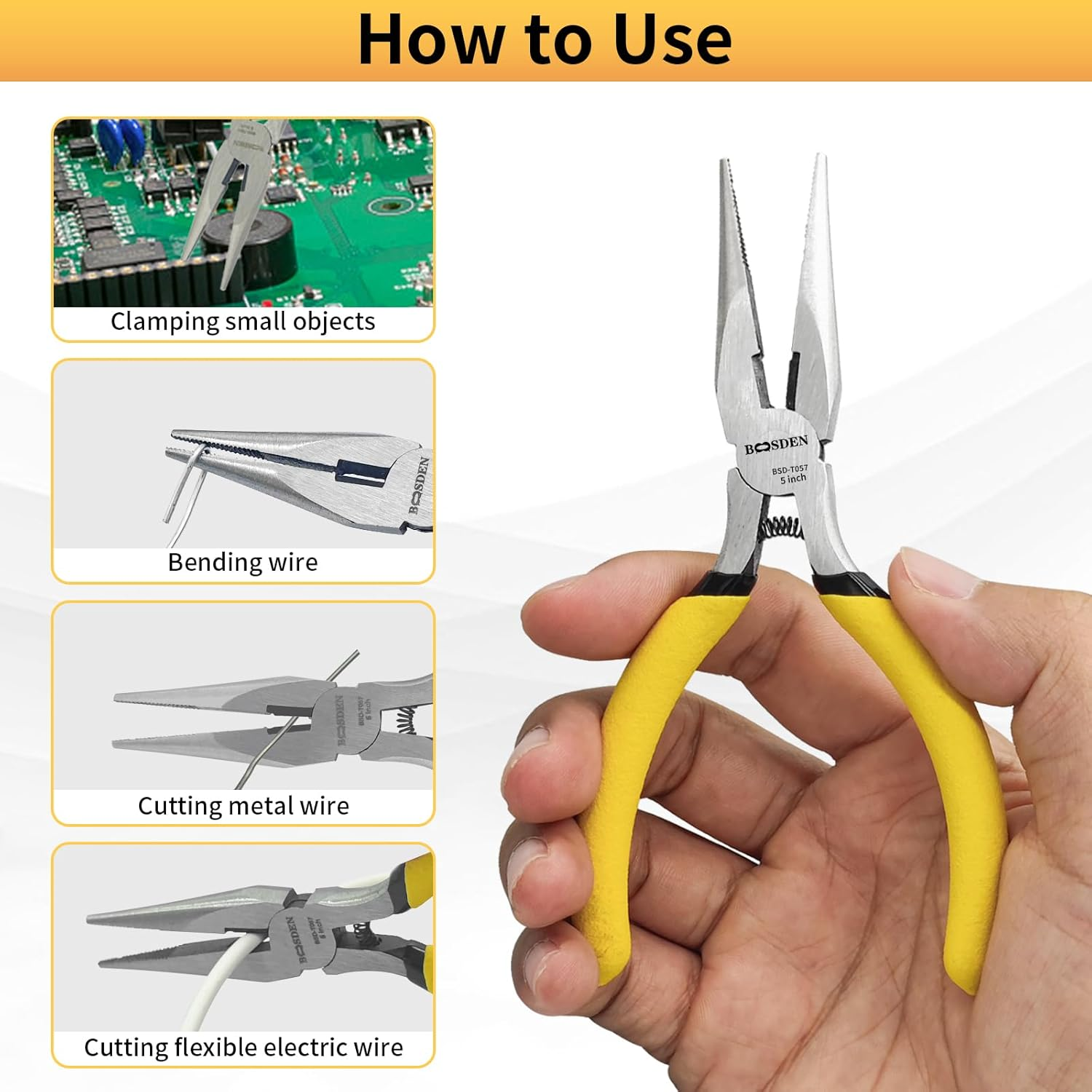 BOOSDEN 5" Needle Nose Pliers, Long Nose Pliers Set with Side Cutter,Mini Fine Needle Nose Pliers with Comfort Grip, Precision Small Needle Nose Pliers for Electronics, Craft, Jewelry Making, 5 PACK image number 5