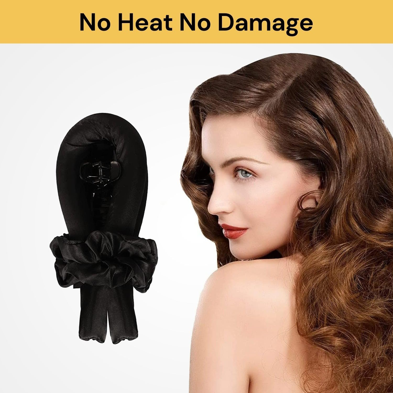 EZONEDEAL Heatless Curling Set, Overnight Hair Rollers for No-Heat Soft Curls, Rod with Hair Claw Clip, Natural Soft Wave DIY Styling Tool, Headband - Black image number 6