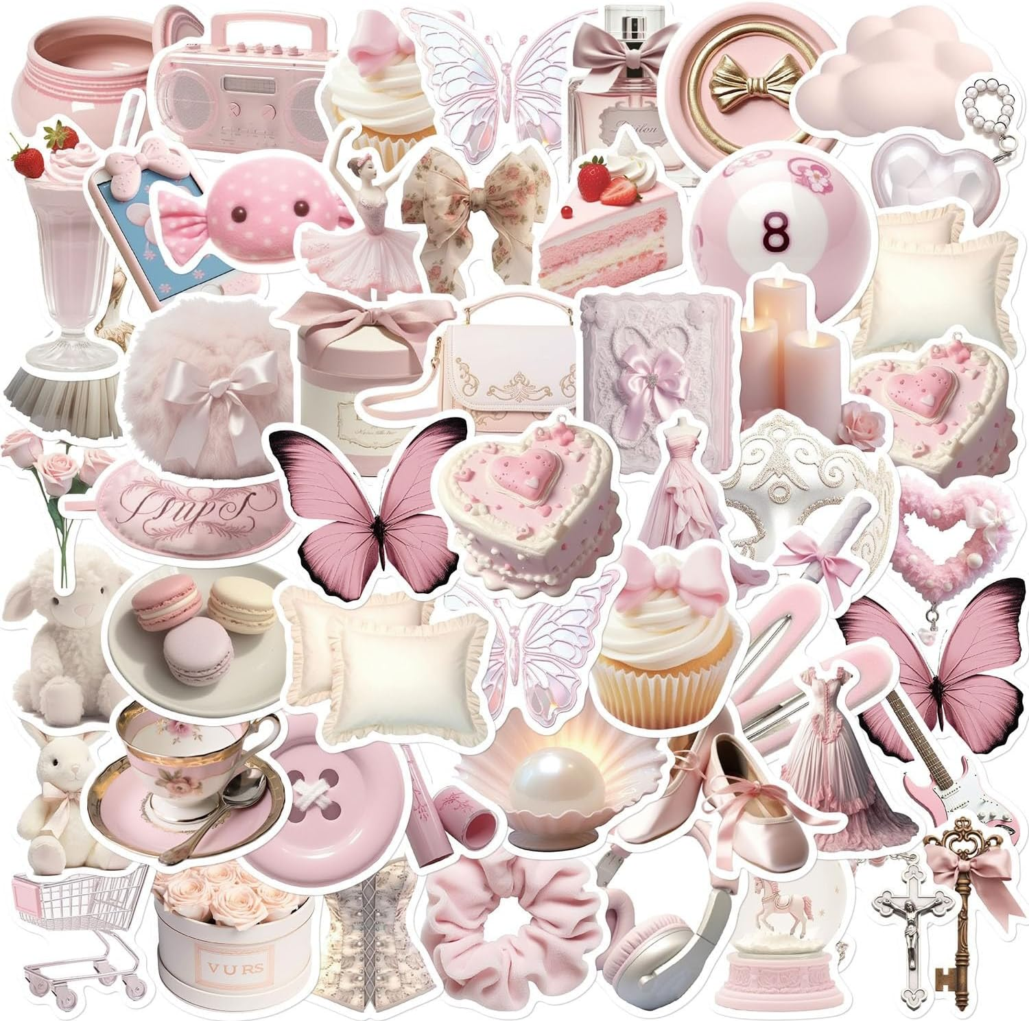 50Pcs Cute Pink Ballet Girl Stickers Decoration INS Style Graffiti Decals DIY Phone Case Luggage Guitar Aesthetic Sticker (Light Pink) image number 4