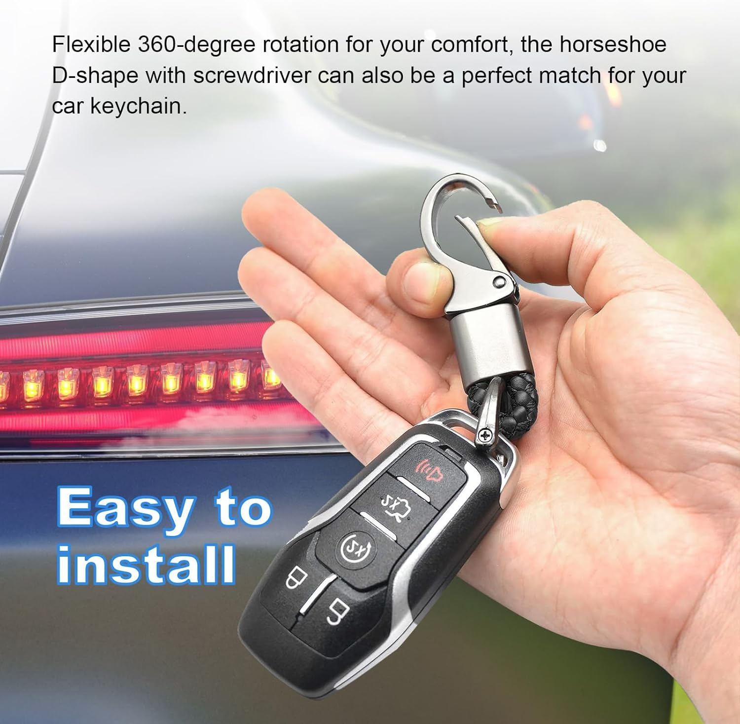2PCS Car Key Fob Keychains, 360 Degrees Rotatable Leather Keys Chain Holder with Anti-Lost D-Ring, Universal Sturdy Metal Key Chains with Screwdriver for Women and Men image number 4