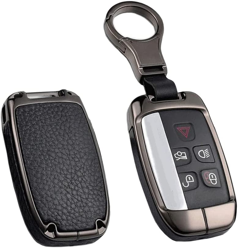 HIBEYO Zinc Alloy Leather Key Fob Case Cover for Land Range Rover Discovery Jaguar XJ F-PACE F-Type