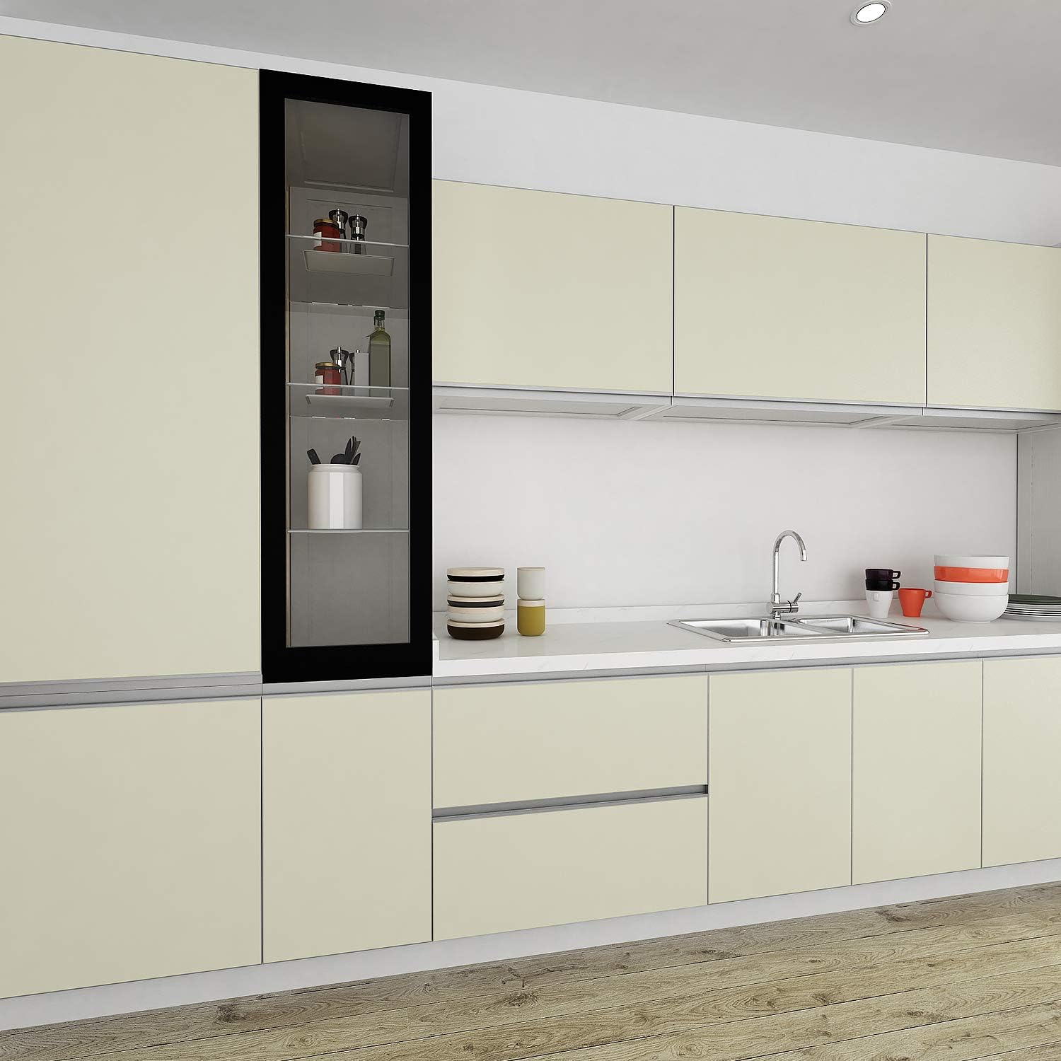 Livelynine Solid Beige Contact Paper for Cabinets Removable Wallpaper Peel and Stick Countertop Old Furniture Decorations Stick on Backsplash Adhesive Shelf Liners for Kitchen Cabinet 15.8"X78.8"Roll image number 5