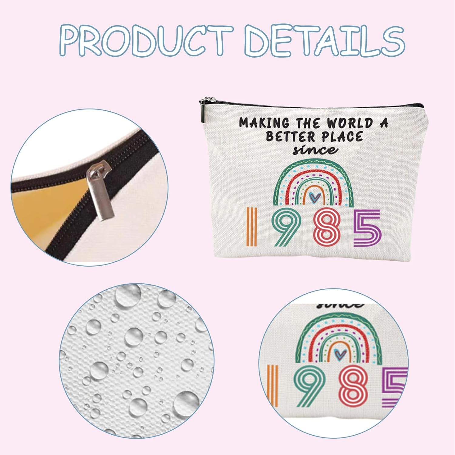 AYNKH 1 Pack Cosmetics Bag for Women, Funny 40Th Birthday Gift for Mum, Best Friend, Sister, Wife Cosmetics Bag, Presents for Female 40Th Birthday,1985, off White, Modern image number 2