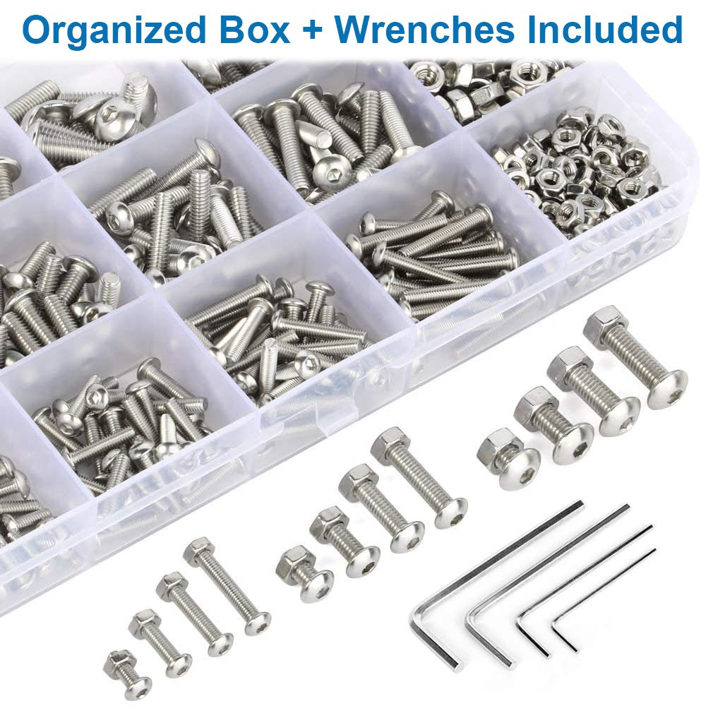 MMOBIEL 440 Pcs ISO 7380-2 Stainless Steel Screw and Nuts Hex Socket Cup Head Screw 15 Sizes M3 M4 M5 Hex Socket Cup Head Incl Wrenches