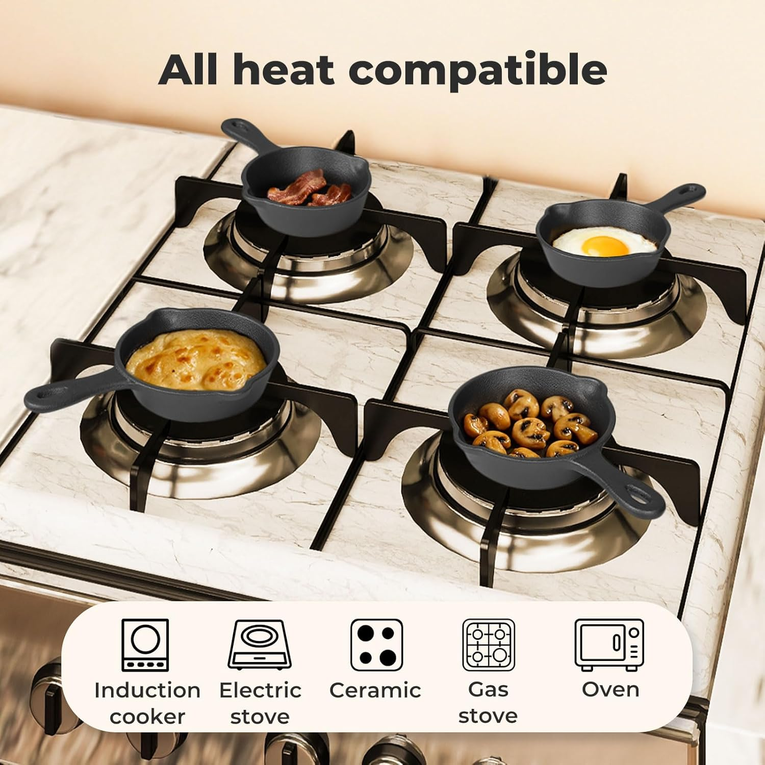 TOQUE 4 Pack Mini Cast Iron Skillet, 4" Small Frying Pans with Handles and Double Drip-Spouts, Non-Stick Pre-Seasoned Small Skillets for Baked Cookie, Brownie, Cooked Eggs, for Stove, Oven, Grill Safe image number 1