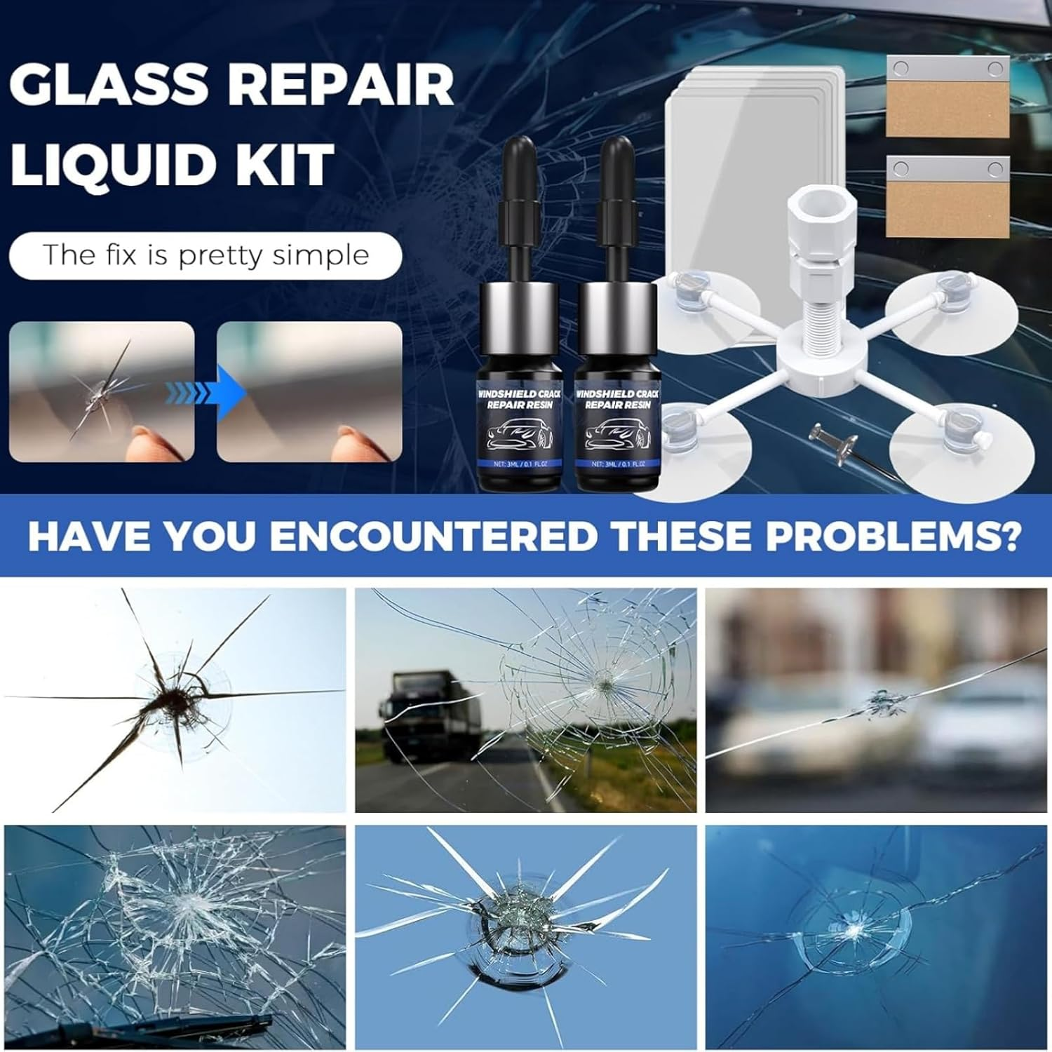 Windshield Repair Kit, Quick and Efficiency Glass Repair Fluid, Car Windshield Crack Repair Resin Kit for Fixing Chips, Bulls-Eye, Cracks and Star-Shape Cack-2 Pack image number 2