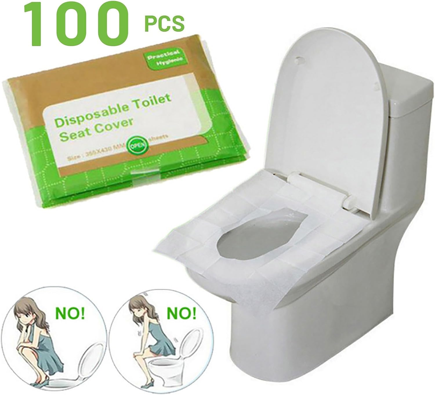 100Pcs Toilet Seat Covers Disposable - Upgraded Flushable Portable Travel Toilet Seat Paper Cover for Adults,Kids Potty Training,Travel,10 Individually Packing image number 1