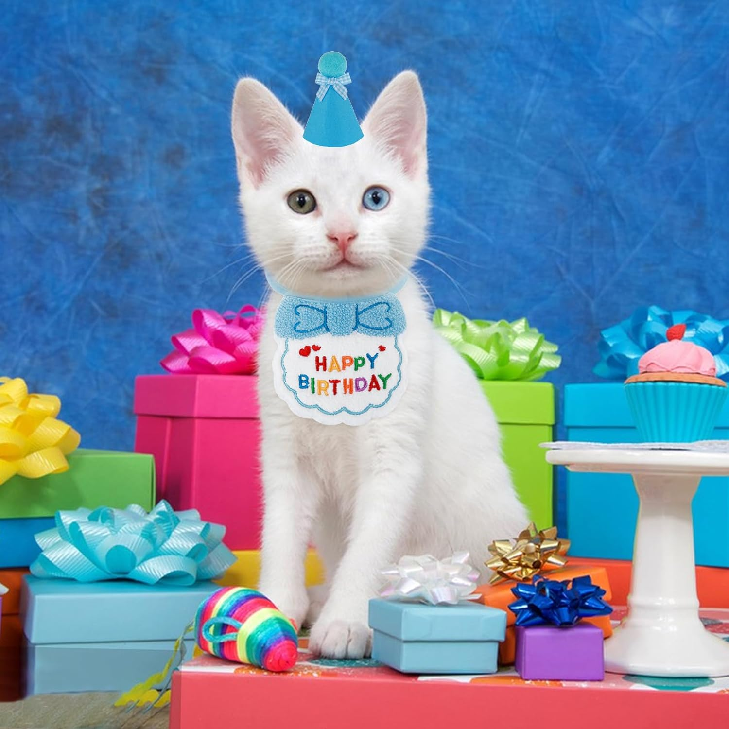Small Dog Cat Birthday Hat Scarf Set, Cute Pet Birthday Bandana Party Supplies Puppy Happy Birthday Decorations Embroidered Birthday Girls Boys Kitten Dog