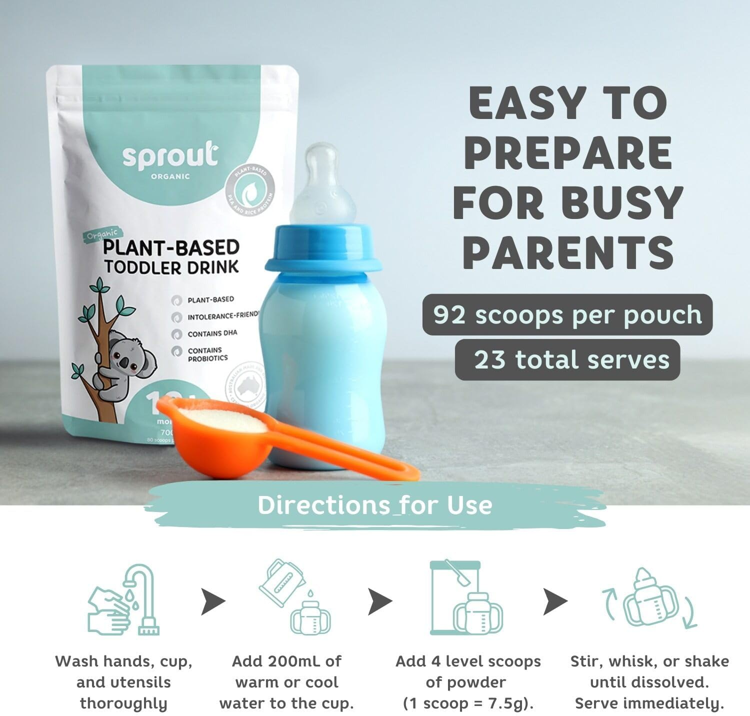 Sprout Organic Vegan Toddler Drink, Plant-Based Baby Food for 12 Months and Above, Baby Foods Enriched with Vitamins, Minerals and DHA, Dairy-Free, Lactose-Free, Soy-Free, 700G (Pouch) image number 6