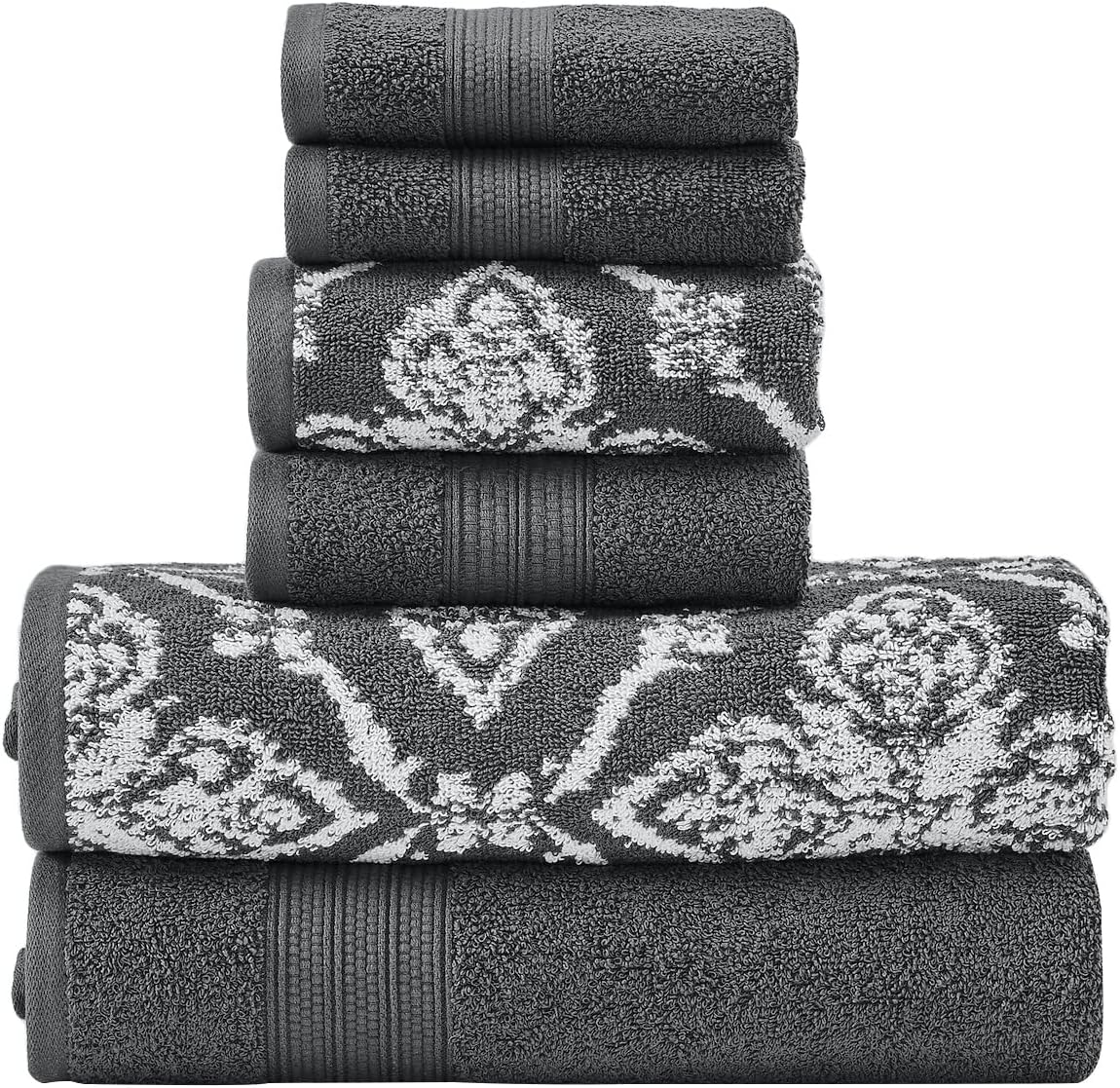 Modern Threads Amaris 6-Piece Reversible Yarn Dyed Jacquard Towel Set - Bath Towels, Hand Towels, & Washcloths - Super Absorbent & Quick Dry - 100% Combed Cotton, Denim