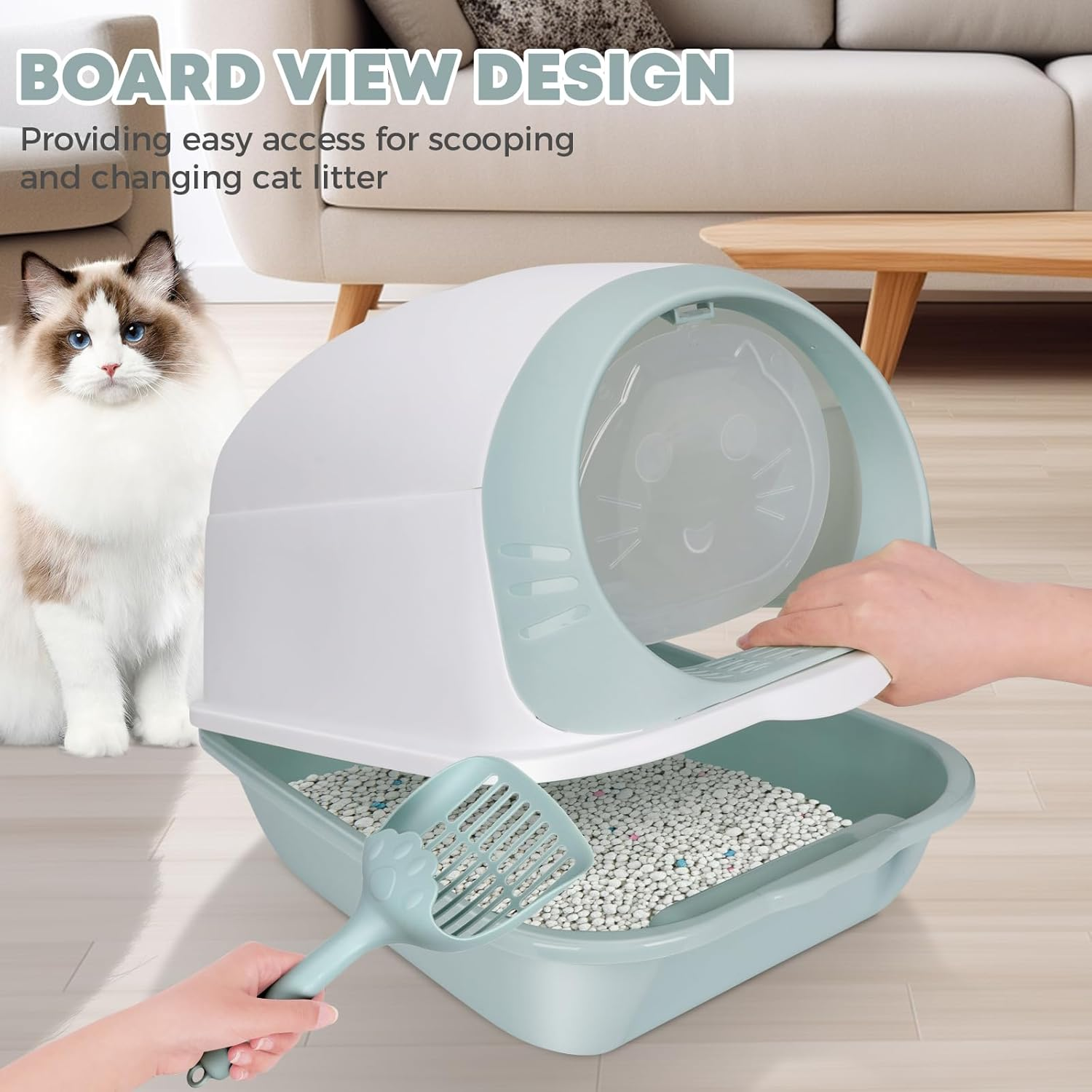 Kphico Cat Litter Box,Cat Potty with Cat Litter Scoop and Bamboo Charcoal Bag,Large Anti-Splashing Litter Box for Indoor Multiple Cats - 20" X 14" X 15" image number 4