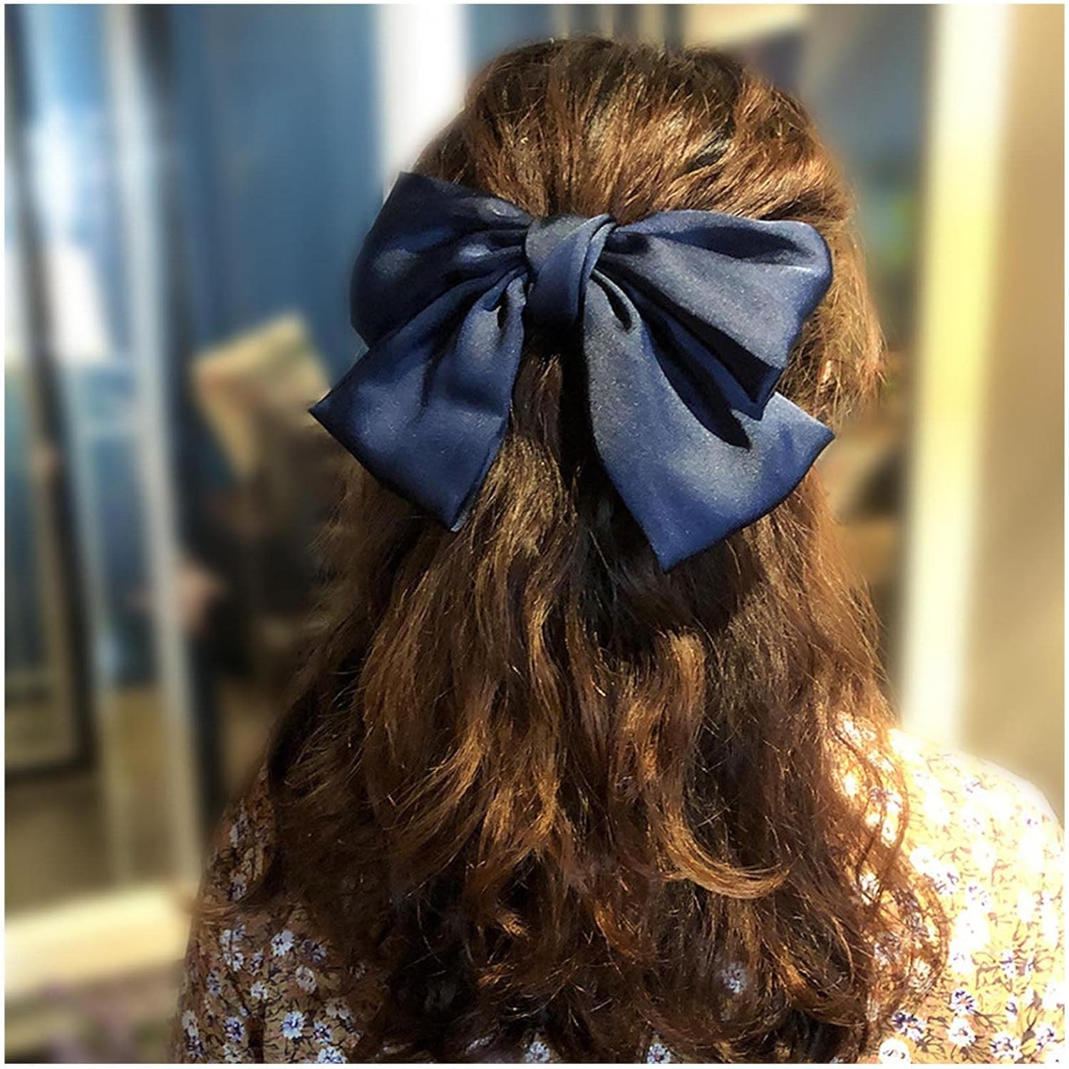 Blue Satin Hair Bow for Women, One Size Hair Clip for Daily Wear and Special Occasions by Unron
