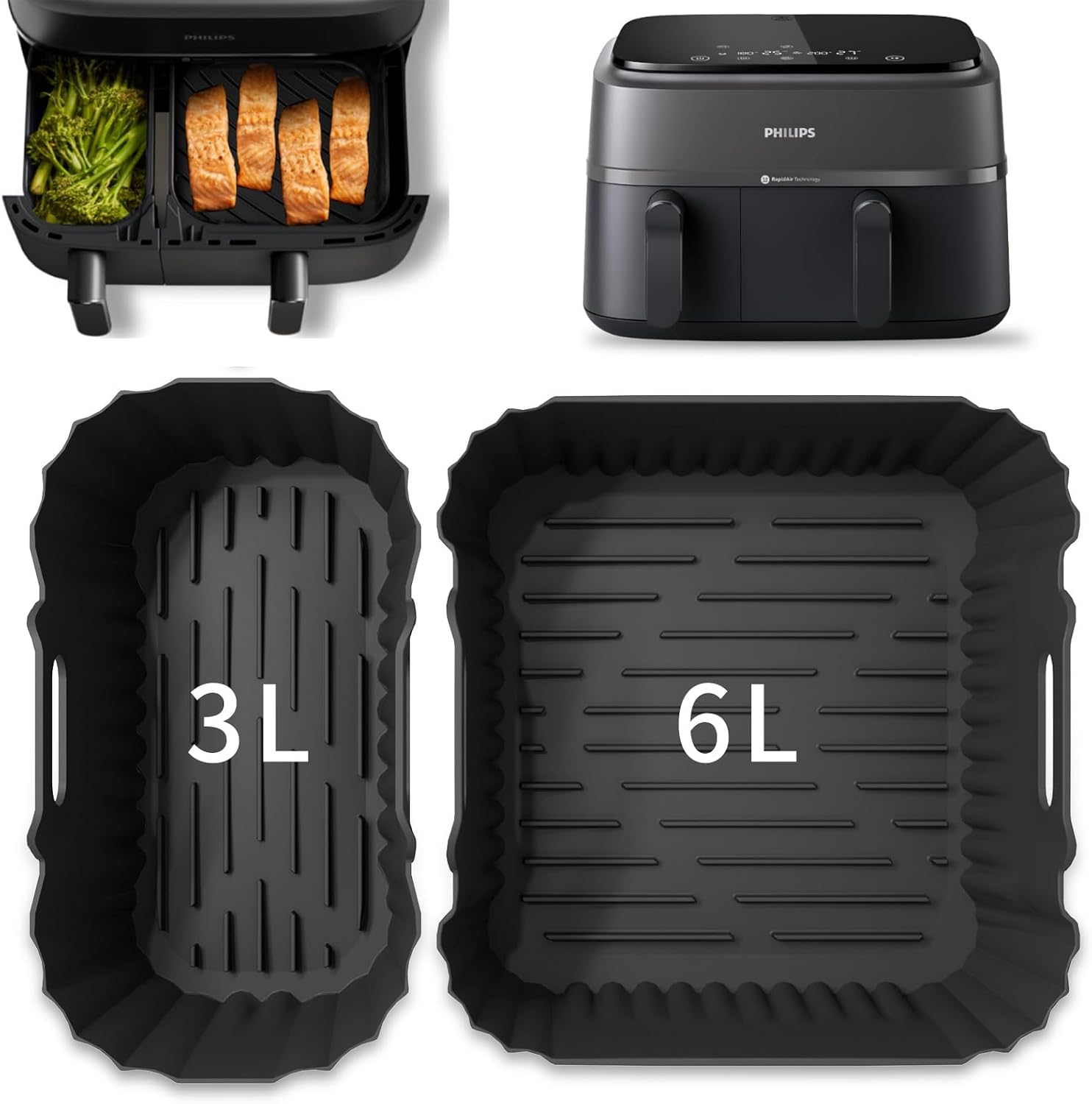 Hot Air Fryer Accessories for Philips Dual Basket Airfryer 3000 Series, Silicone Mould Airfryer Accessories, Hot Air Fryer for Phillips Airfryer 3000 Dual Basket Accessories, 6L/3L image number 4