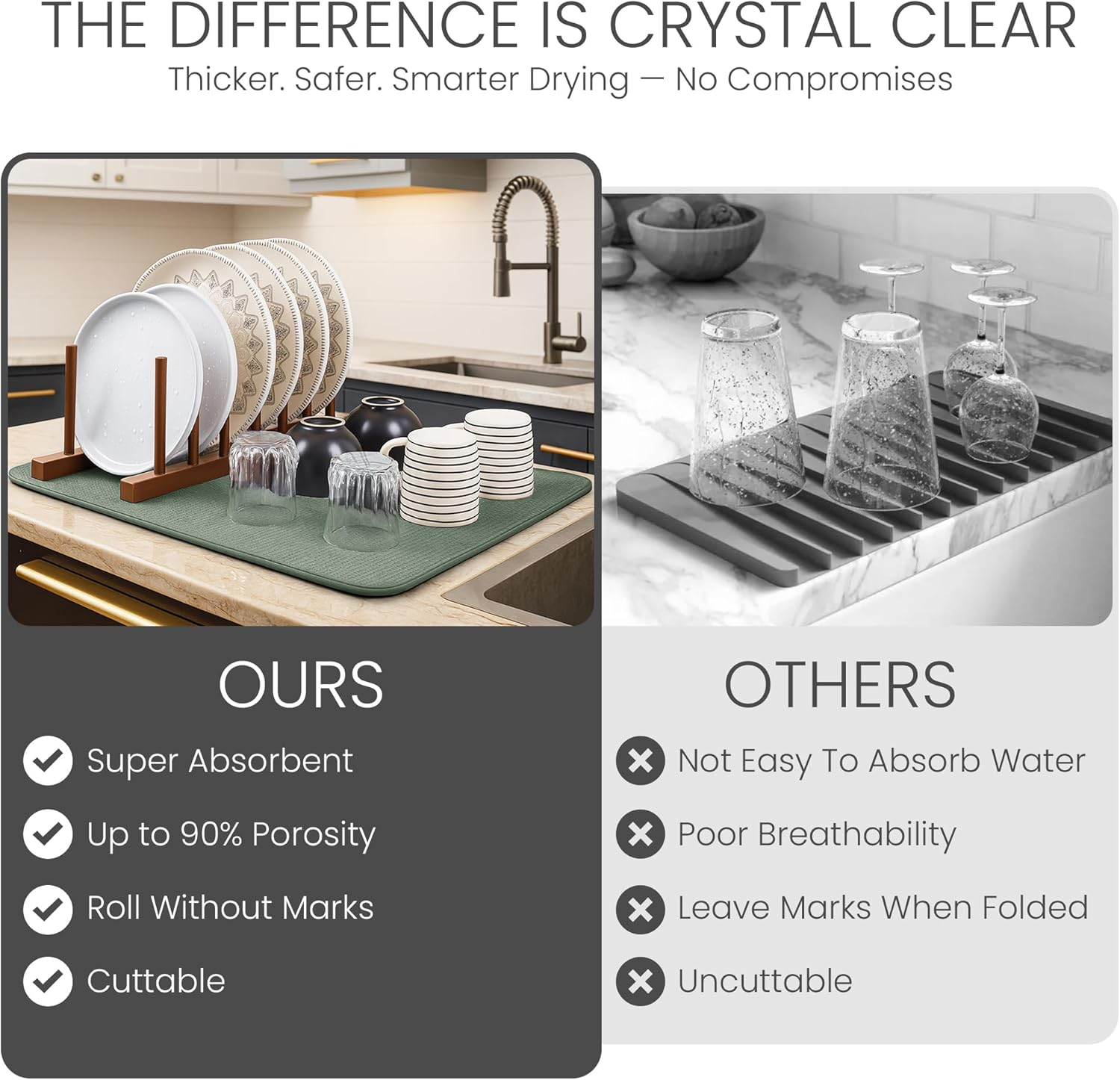 Bellemain XXL Dish Mat 24" X 17" ( LARGEST MAT ) Microfiber Dish Drying Mat , Super Absorbent ( Green ) image number 3