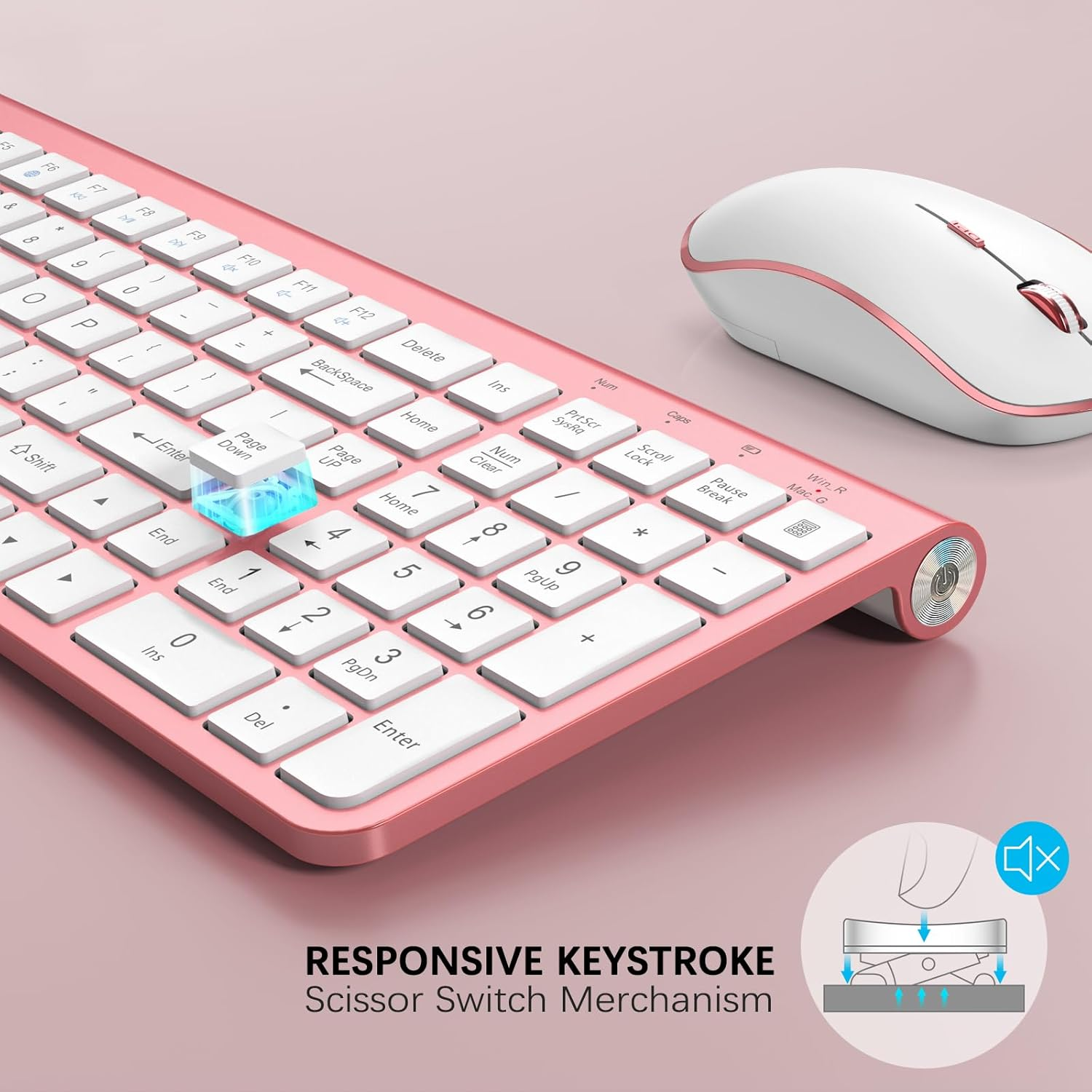 JOYACCESS Pink Wireless Keyboard and Mouse, Typewriter Keyboard Wireless, Ergonomic and Quiet Computer Mouse for for Desktop/Pc/Laptop/Surface/Smart TV and Windows 10/8/ 7 image number 2
