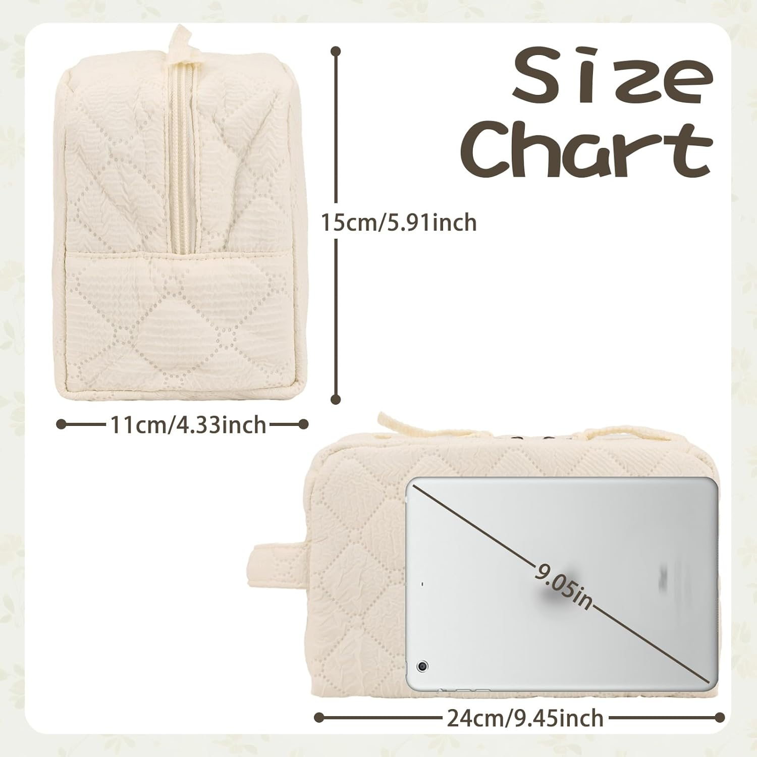 Makeup Bag, Quilted Make up Bag with Handle & Zipper, Lightweight Cosmetic Bag for Women Travel Toiletry Skin Care (Beige) image number 2