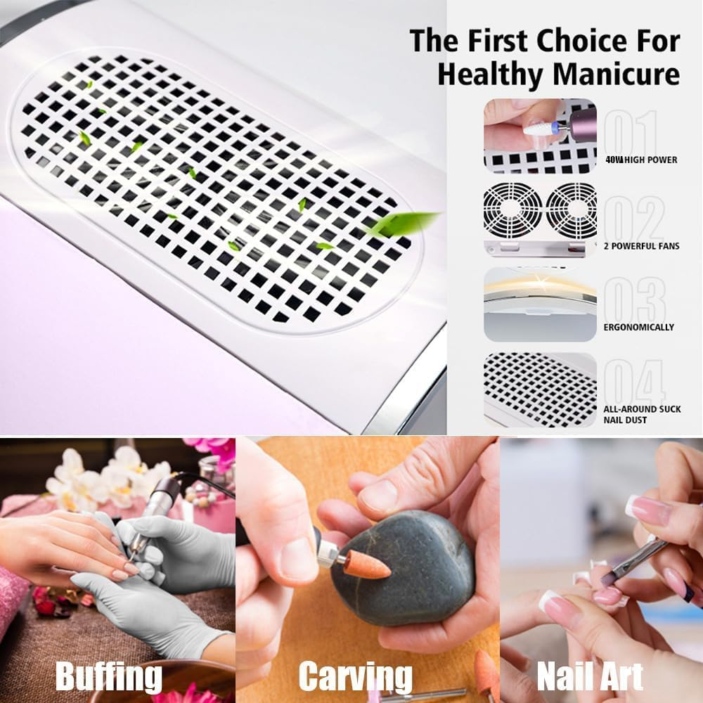 OWEITE Nail Dust Collector Powerful 80W Nail Dust Vacuum Cleaner Dust Extractor for Poly Nail, Acrylic Fan Vacuums Dust Suction Machine Manicure Salon Home Use image number 6