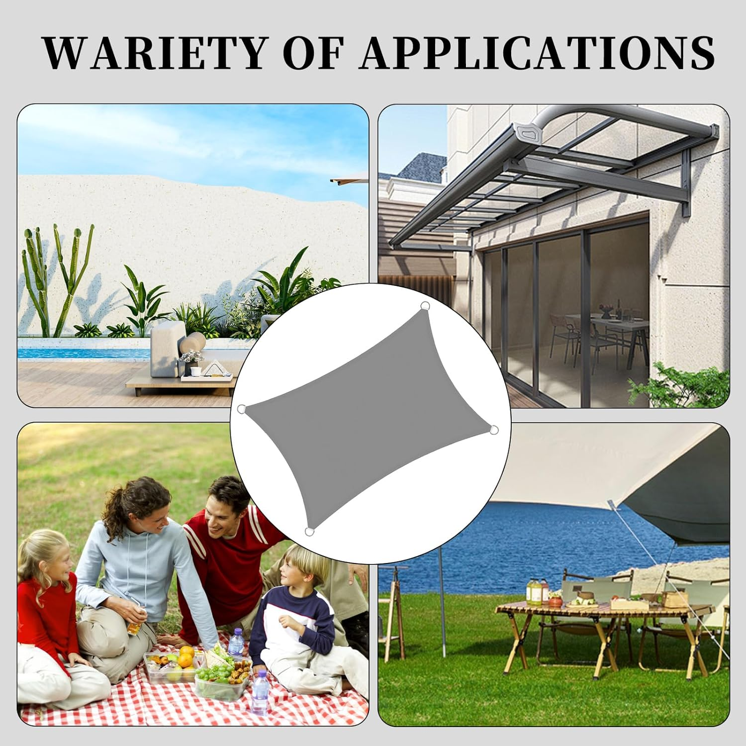 4Mx5M Rectangle Waterproof Sun Shade Sail 95% UV Block Sun Shades Canopy with Hardware Fixing Kit Double Stitched,Rip Resistant,Canopy Awning Shelter for Outdoors,Garden,Yard,Party and Facility(Grey) image number 1