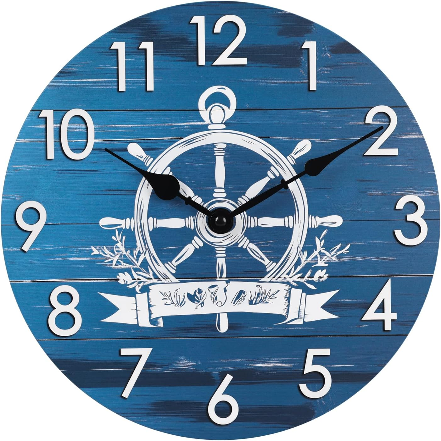 14 Inch Outdoor Clock, Waterproof Indoor/Outdoor Wall Clock with Beach Coastal Theme Large Glass Clock for Patio, Pool, Garden Decor -Blue