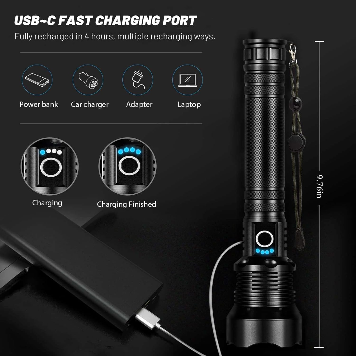 DOTCOM Lylting Rechargeable Flashlights 250000 Lumens, Super Bright Led Flashlight High Lumens with USB Cable, 5 Modes Waterproof Flashlight Powerful Flash Light for Camping Hiking image number 1