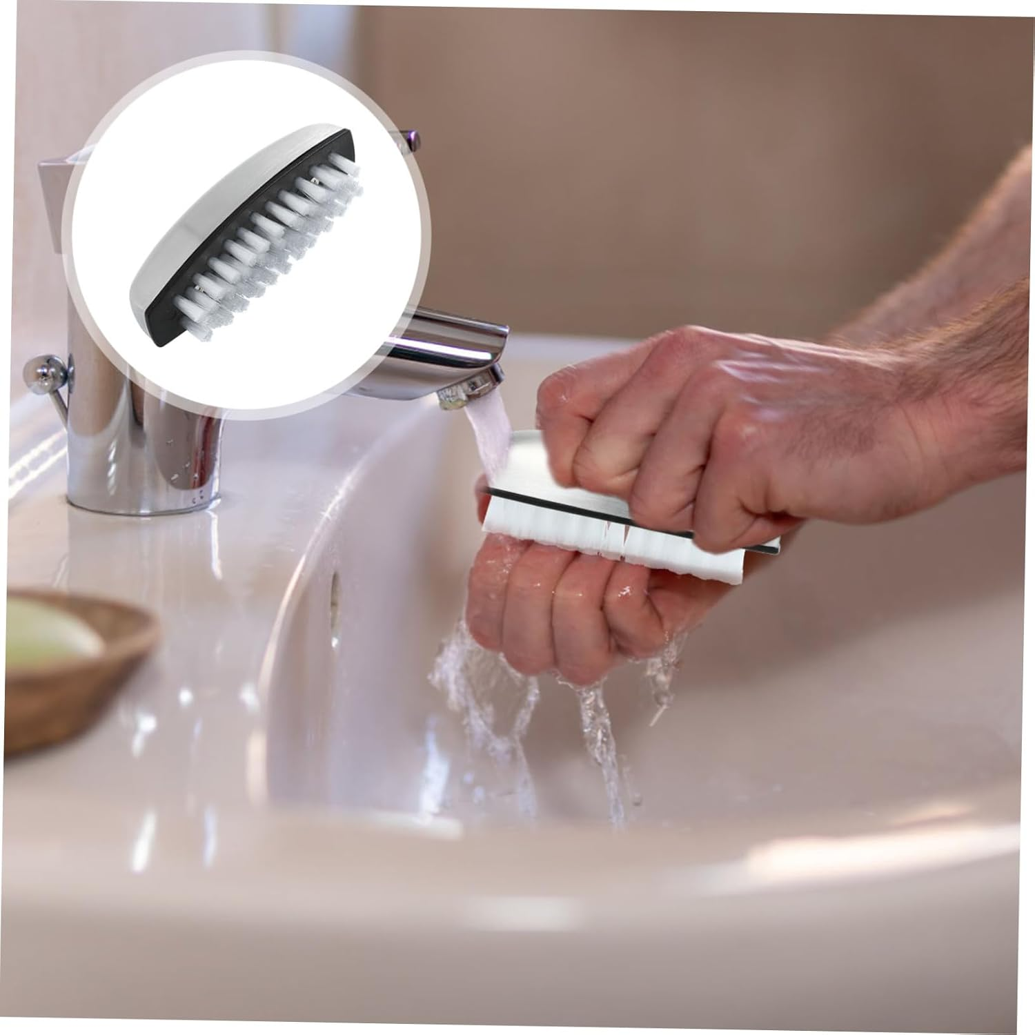 DINHEAROM Stainless Steel Nail Brush for Manicure Kitchen Cleaning Versatile Nylon Bristles for Mechanics Gardeners Home Use Easy Storage Comfortable Grip image number 3