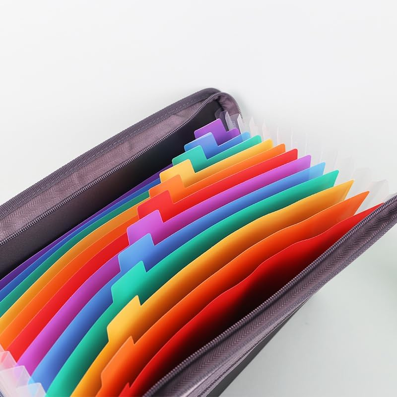 Expanding File Folder with Zipper &ndash; 13 Pockets Document Organizer, Portable Accordion Document Wallet for Home/Office/School, Includes 24 Multicolor Labels (Black) (A6-Size) image number 6