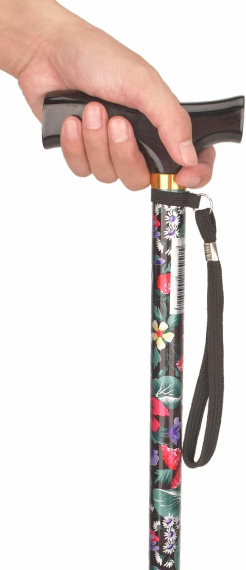 Foldable Walking Cane, 5 Level Height Adjustable with Smooth Wood Handle, Portable Collapsible Cane for Seniors, Black image number 5