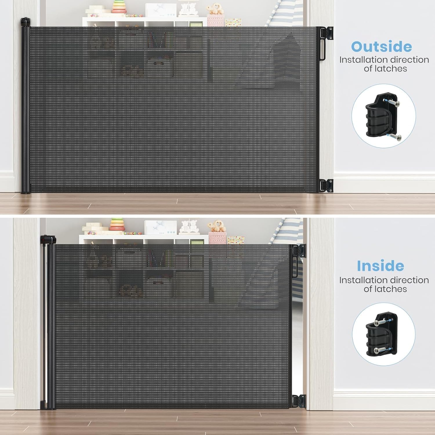 Retractable Baby Gate Retractable Driveway Gate 33" High Extends to 118" Wide Baby Gate Stairs Doorways Indoor Retractables Gates Outdoor Extra Wide for Enhanced Safety Mesh Gates(86Cmx300Cm, Black) image number 4